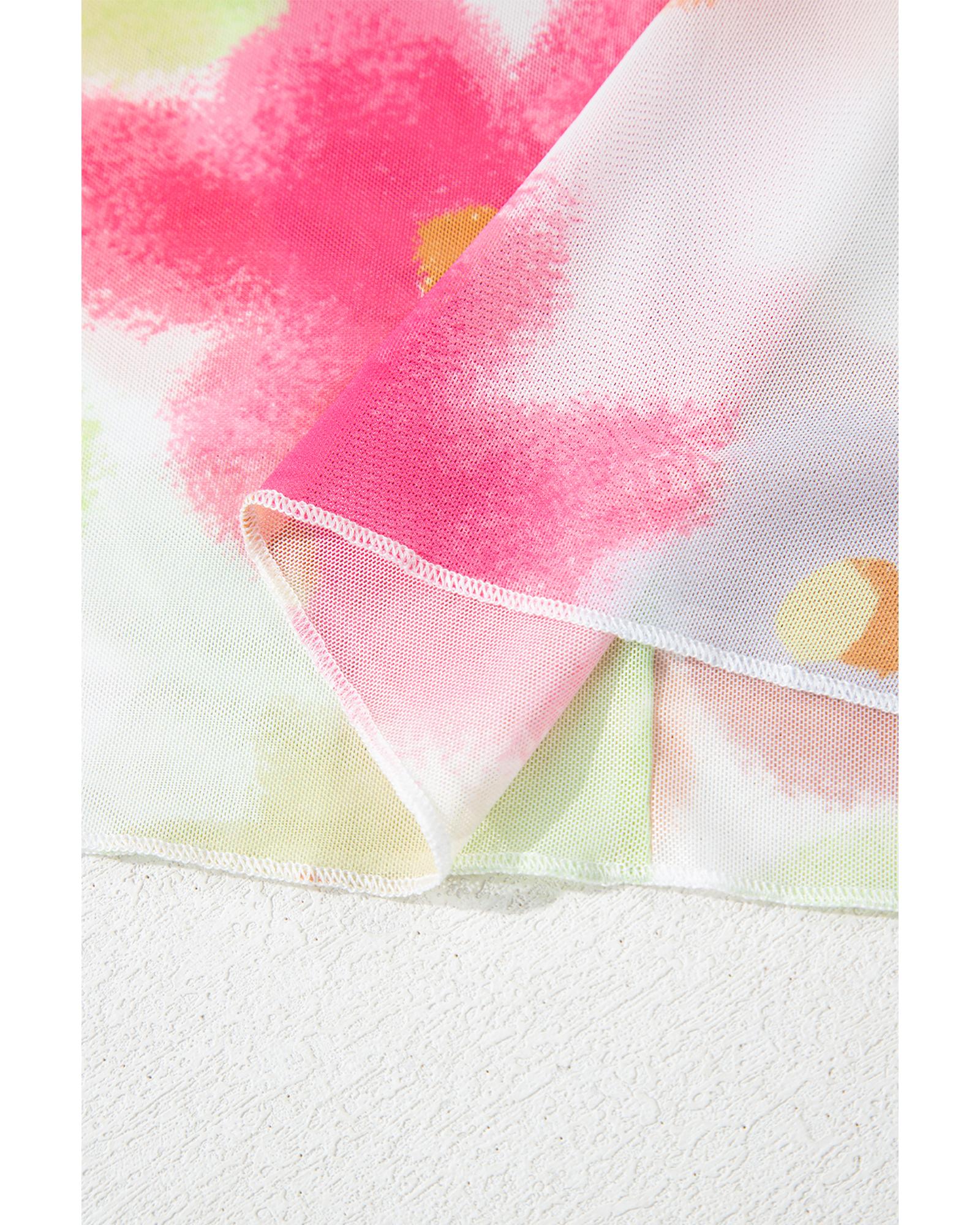 V539-AZEXDC25227062-P22-L-202508270950-00 Multicolour Floral Mesh Lettuce Trim Cropped T Shirt - L - Image 1