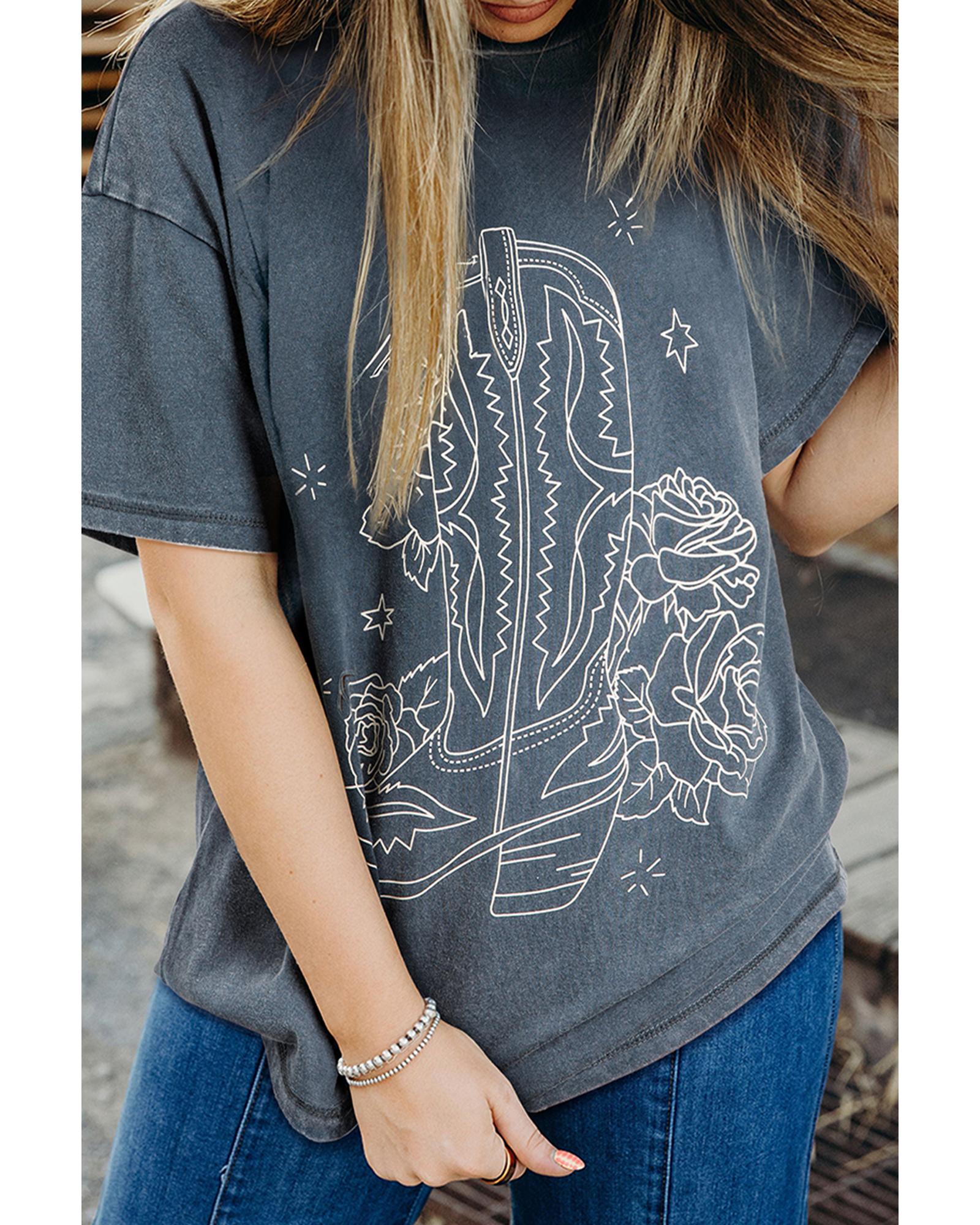 V539-AZEXDC25227374-P6011-M-202508281820-00 High-Rise Western Cowboy Boots Graphic Tee - M - Image 1