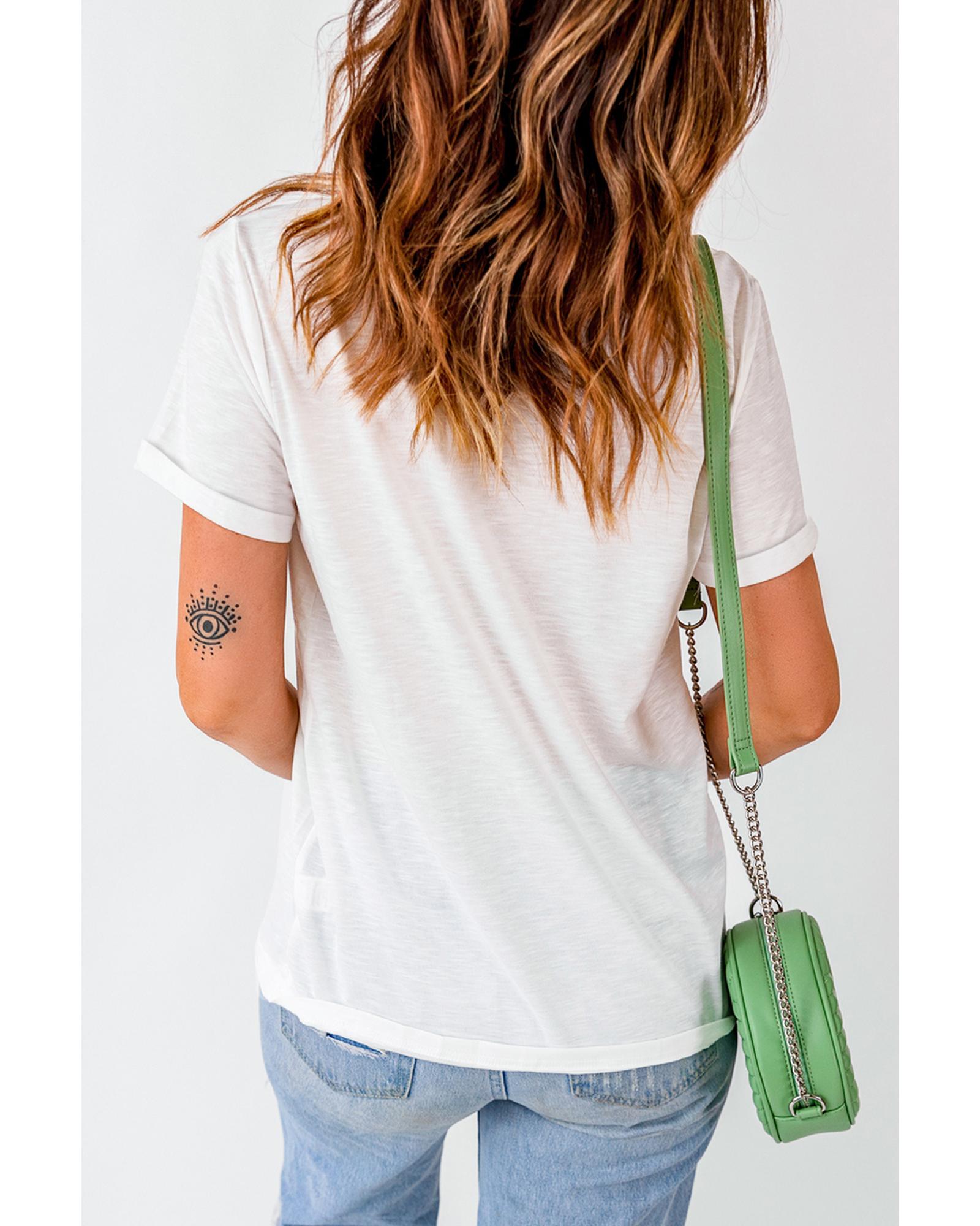 V539-AZEXDC25227416-1-M-202508291530-00 White Christmas Bowknot Graphic Cotton Blend T Shirt - M - Image 1