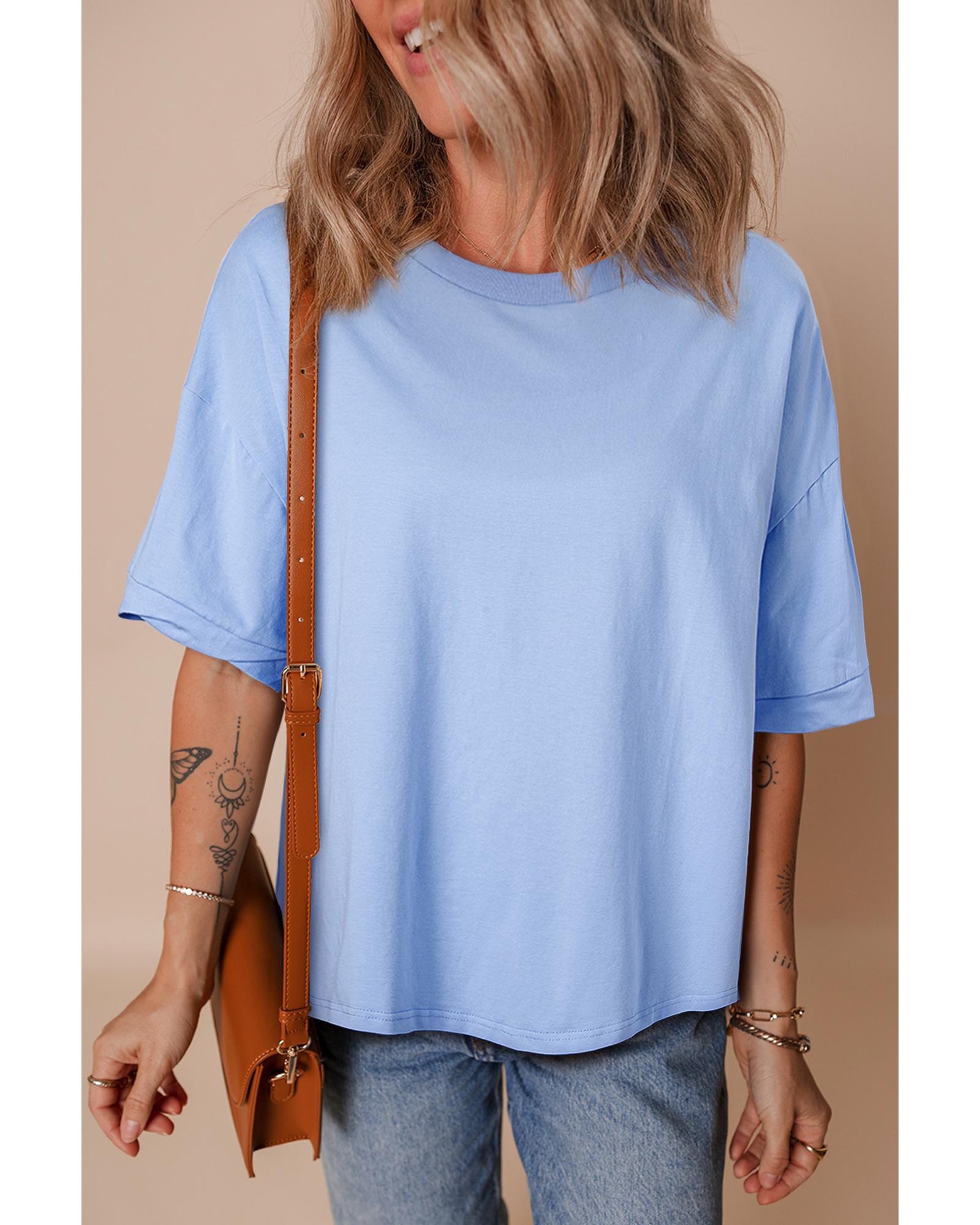 V539-AZEXDC25227530-P1204-S-202506121840-00 Myosotis Loose Half Sleeve Hi Low Hem T Shirt - S - Image 1