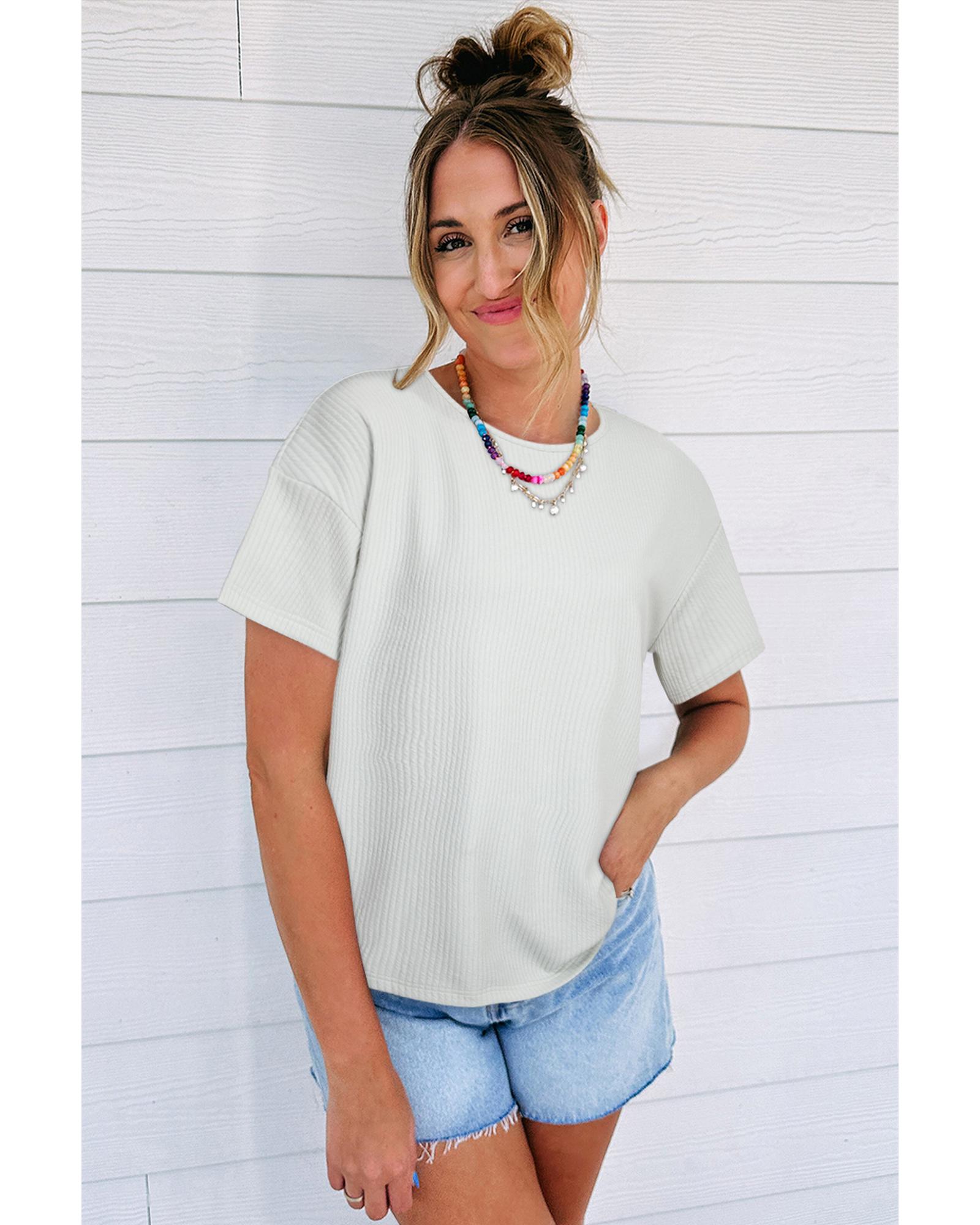 V539-AZEXDC25227560-P1011-S-202506121916-00 Light Grey Textured Loose T Shirt - S - Image 1