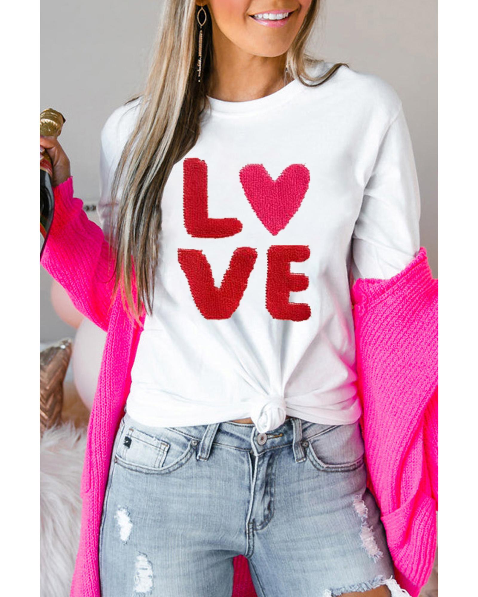 V539-AZEXDC25227607-1-XL-202508282325-00 White Heart LOVE Graphic Valentines T Shirt - XL - Image 1