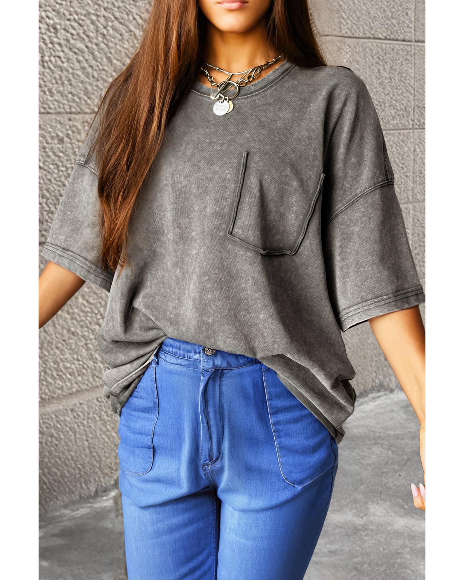 V539-AZEXDC25227668-P5011-L-202508300220-00 Philippine Gray Mineral Wash Half Sleeve Boyfriend Vintage T Shirt - L - Image 1