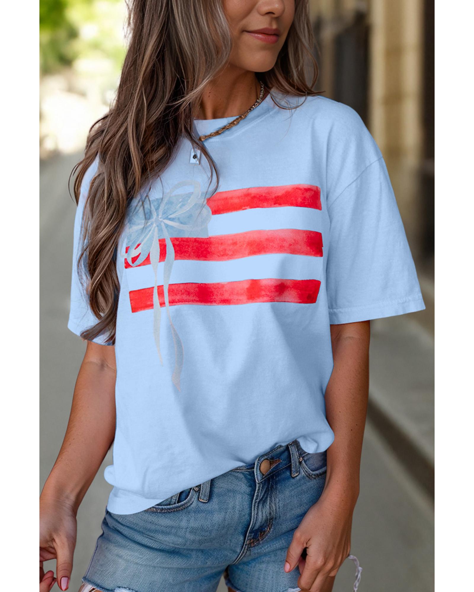 V539-AZEXDC25227753-P1204-L-202508290105-00 Myosotis Flag Bow Graphic Crewneck Tee - L - Image 1