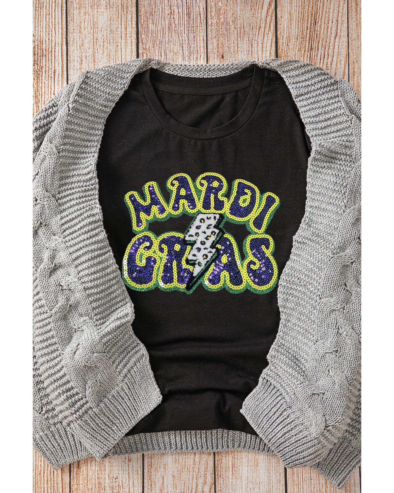 V539-AZEXDC25228043-2-2XL-202508271605-00 Black MARDI GRAS Lightning Graphic Short Sleeve Top - 2XL - Image 1