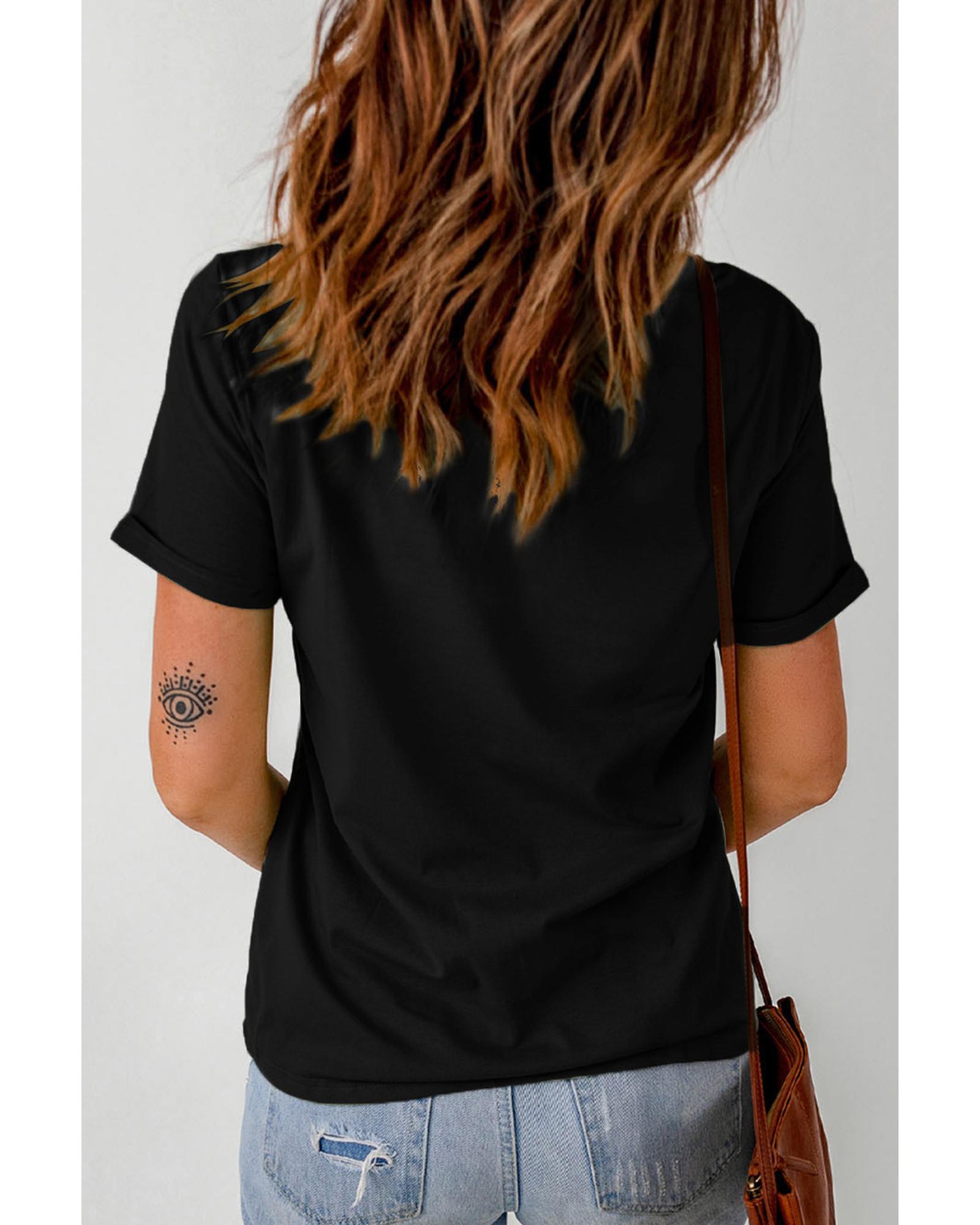 V539-AZEXDC25228044-2-M-202508270410-00 Black Rhinestone Mardi Gras Letter Graphic T Shirt - M - Image 1