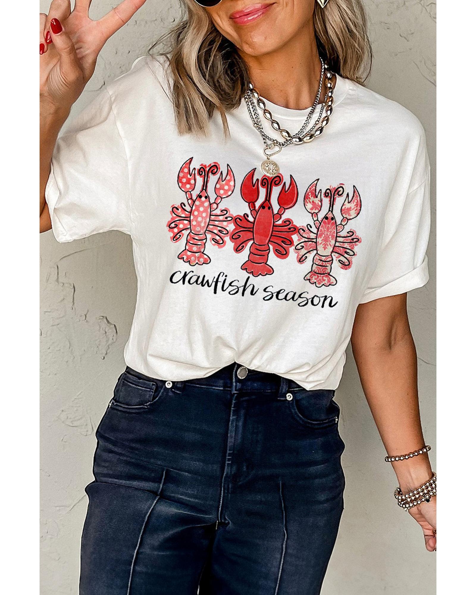 V539-AZEXDC25228541-1-2XL-202508282005-00 White Crawfish Season Fashion Graphic Crewneck T Shirt - 2XL - Image 1