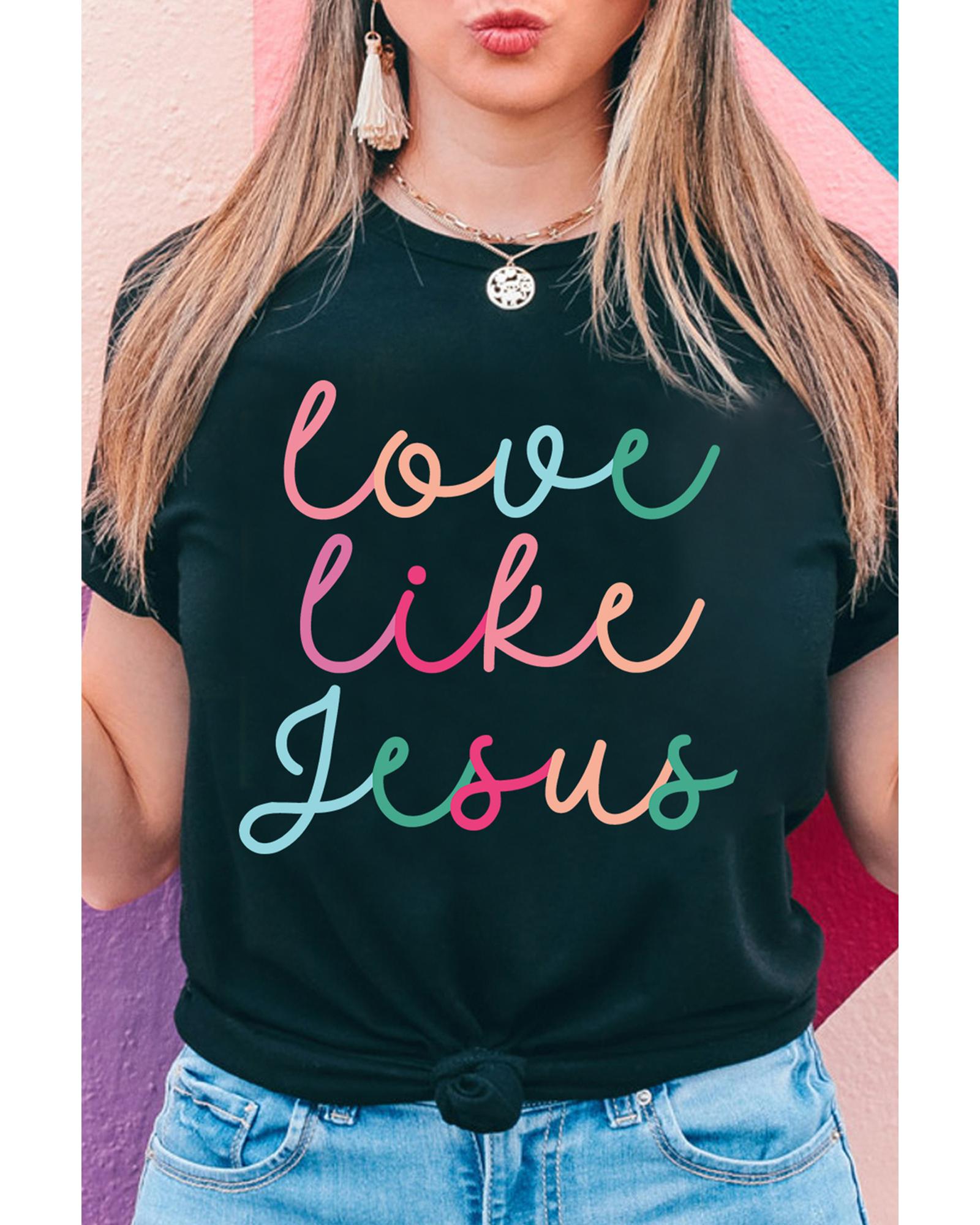 V539-AZEXDC25228678-2-XL-202508291735-00 Black Love Like Jesus Crew Neck Graphic Tee - XL - Image 1