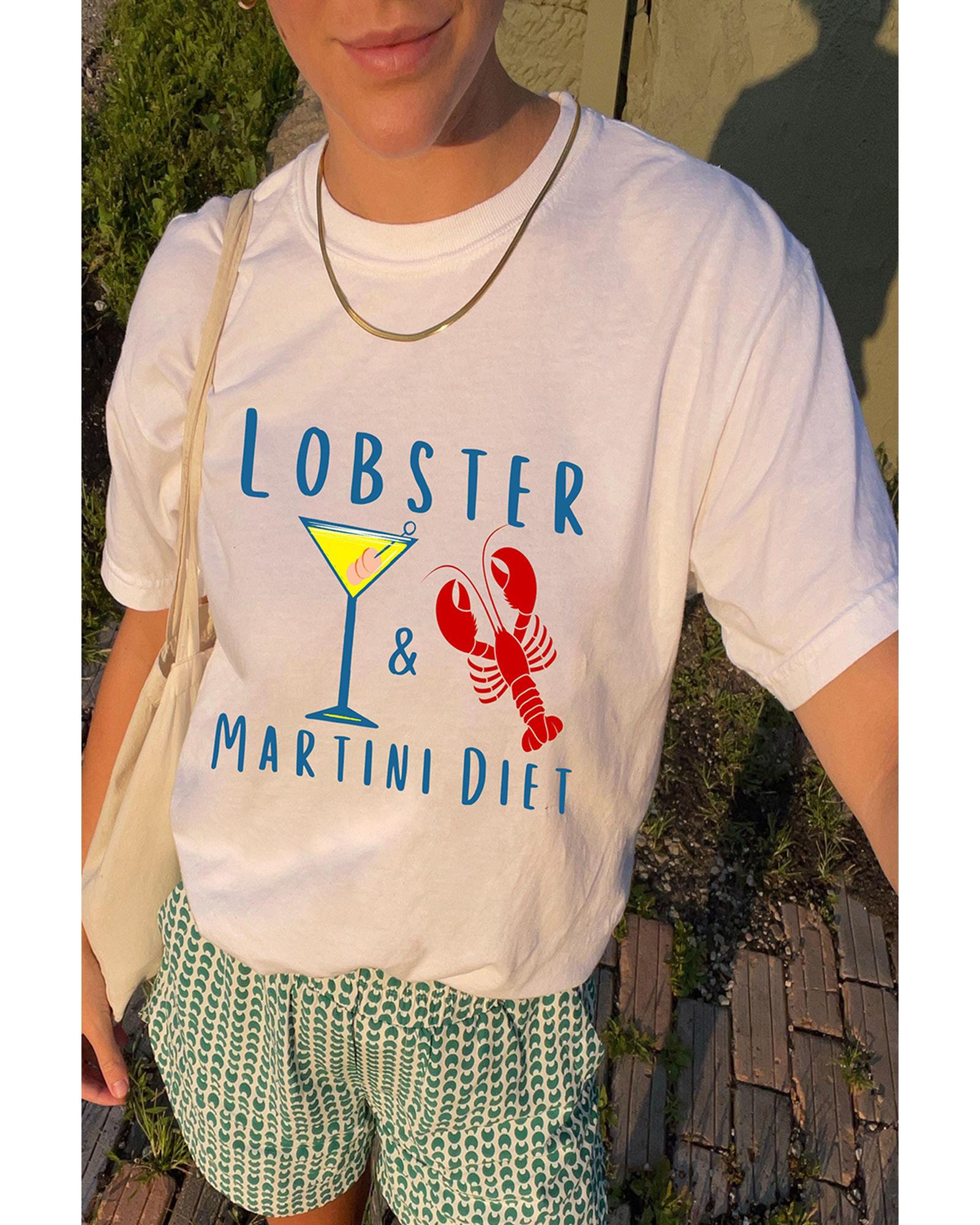 V539-AZEXDC25228835-1-M-202508280545-00 White LOBSTER MARTINI DIET Cocktail & Crawfish Print T Shirt - M - Image 1