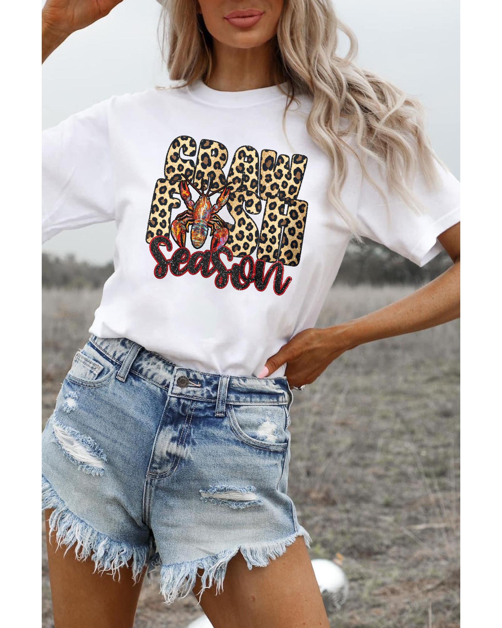 V539-AZEXDC25228960-1-M-202508280305-00 White Crawfish Season Leopard Letter Graphic Tee - M - Image 1