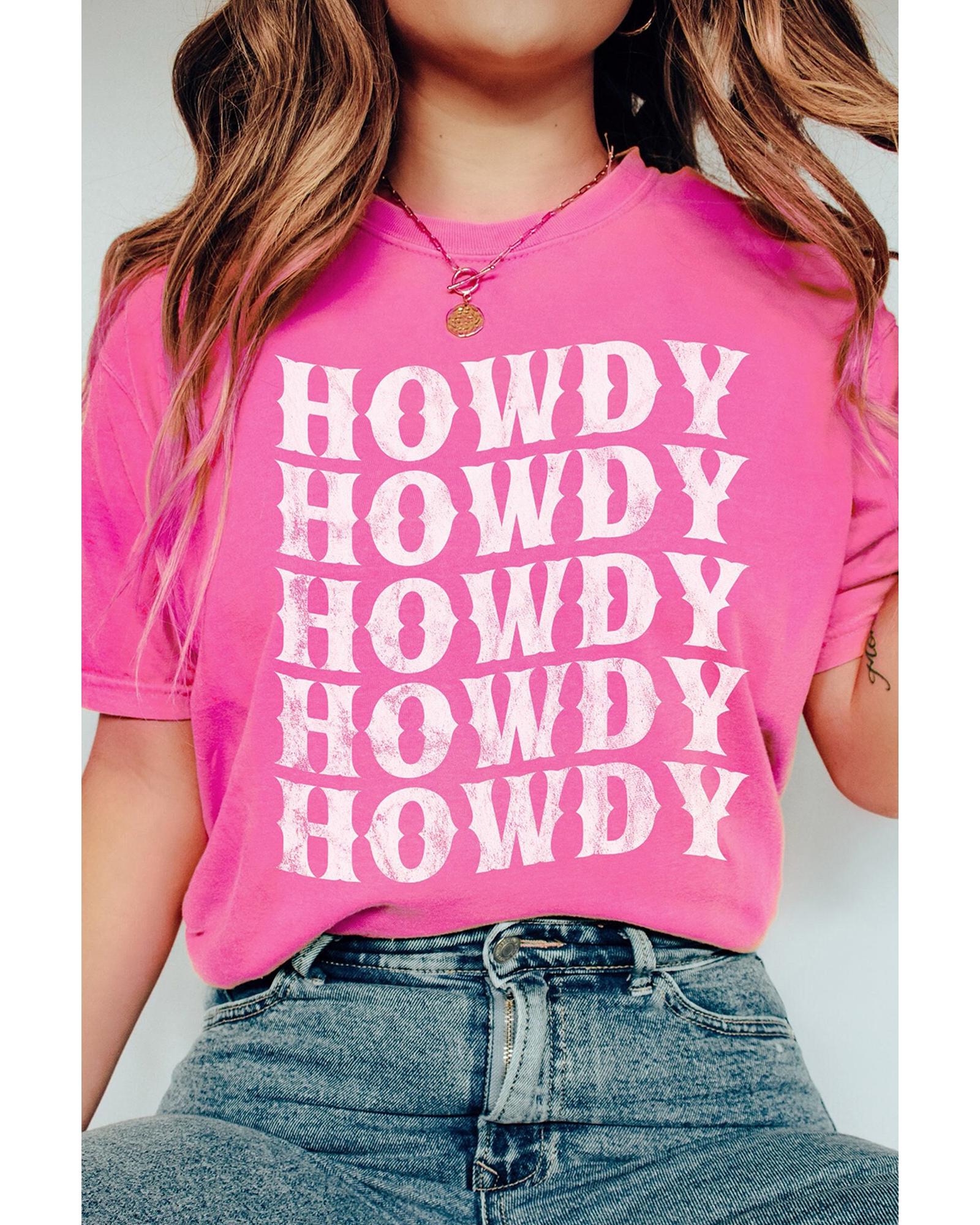 V539-AZEXDC25229010-P406-2XL-202508281345-00 Sachet Pink HOWDY Graphic Western Crew Neck Tee - 2XL - Image 1