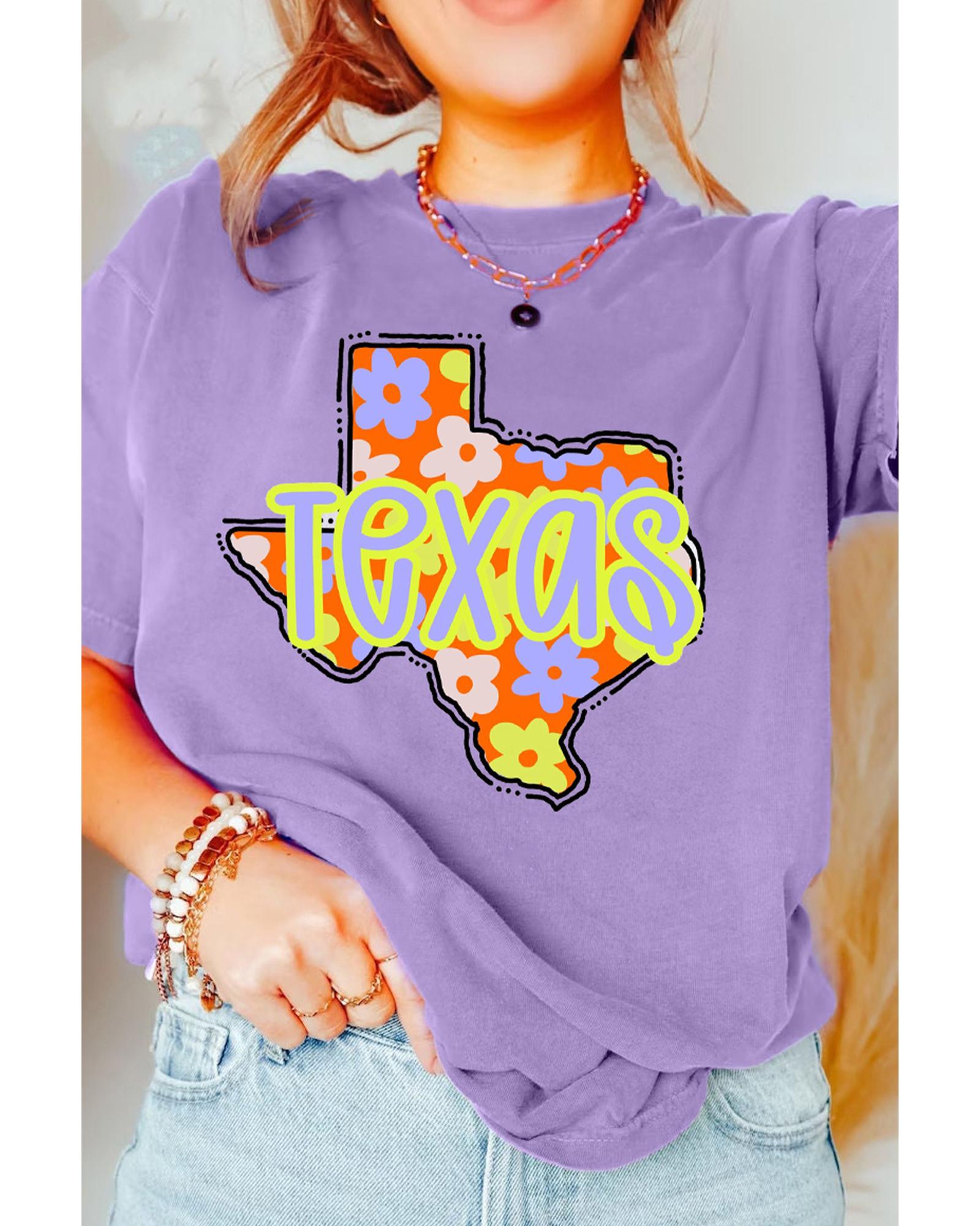 V539-AZEXDC25229016-P208-M-202508300145-00 Wisteria TEXAS Flower Print Crew Neck T Shirt - M - Image 1