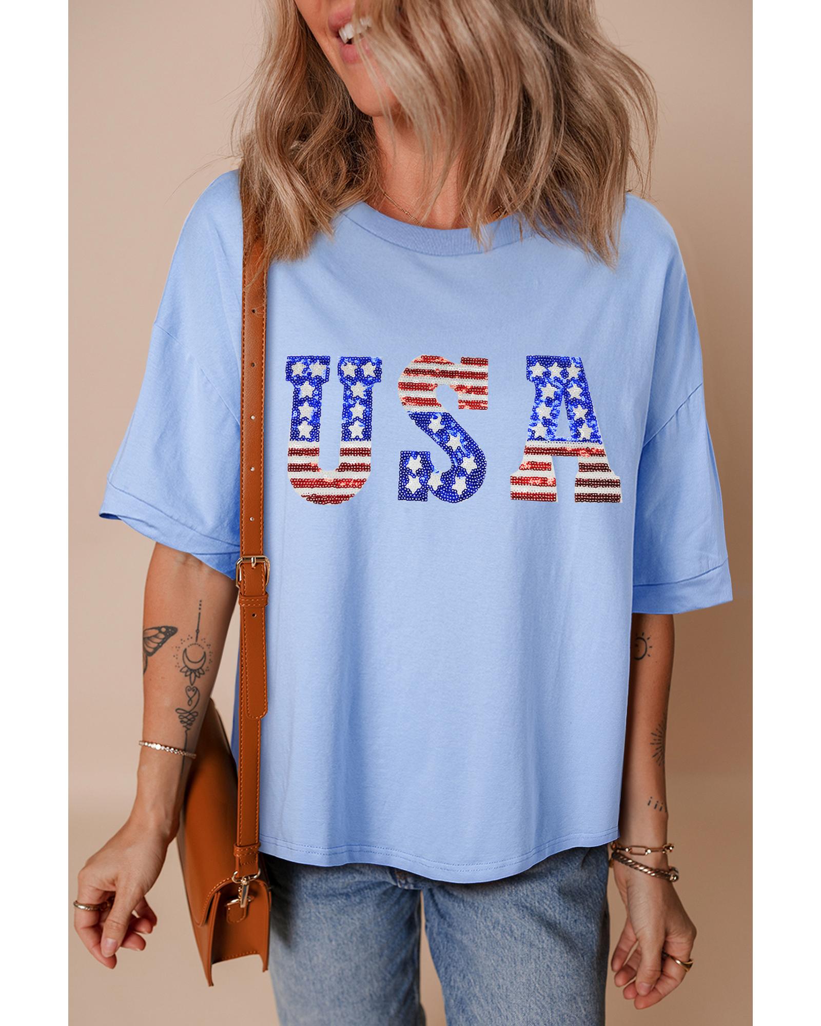 V539-AZEXDC25229133-P1204-L-202508291640-00 Myosotis USA Patched Drop Sleeve Crewneck T Shirt - L - Image 1