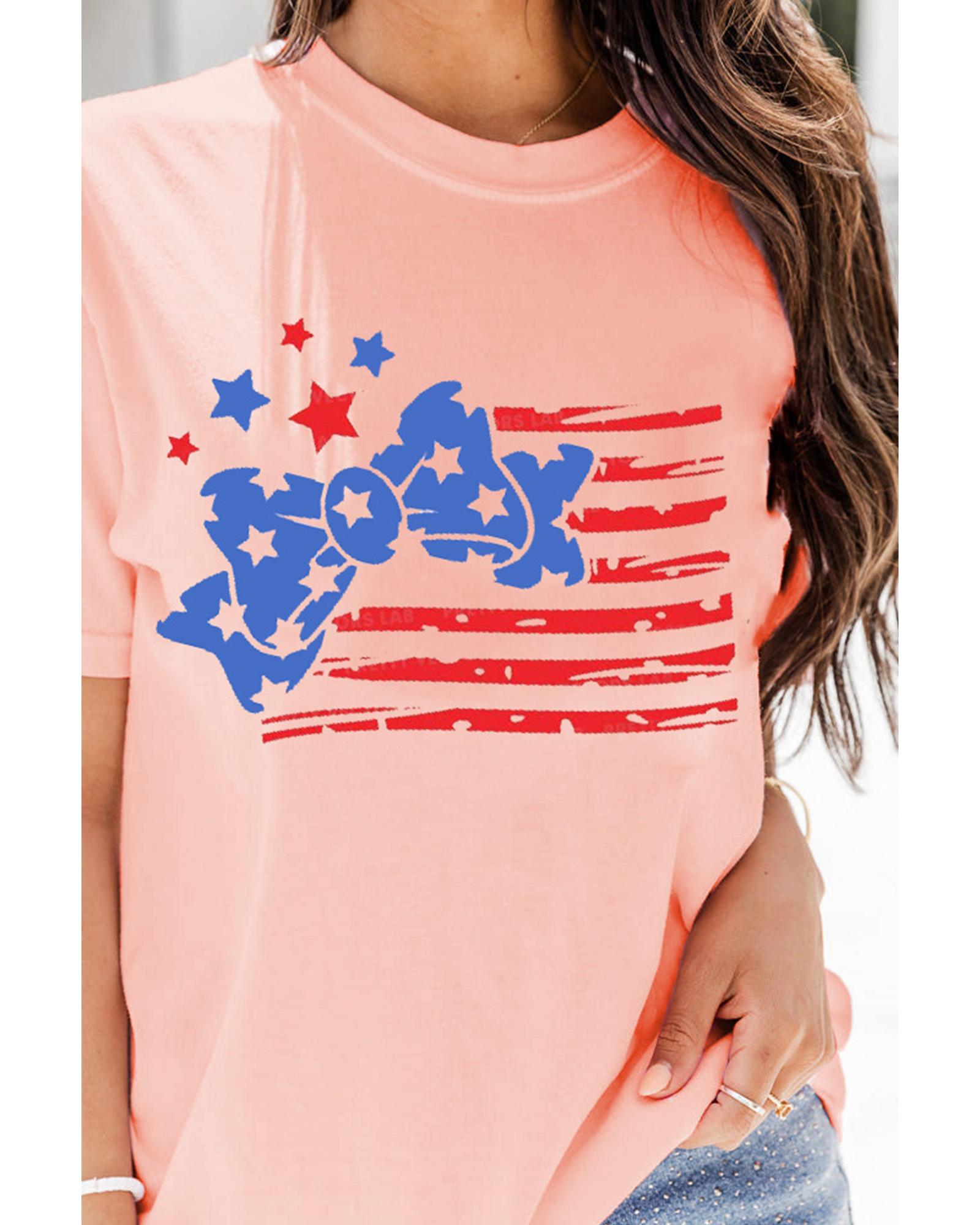 V539-AZEXDC25229141-10-XL-202508300505-00 Pink Stars and Stripes Bow Knot Crew Neck T Shirt - XL - Image 1