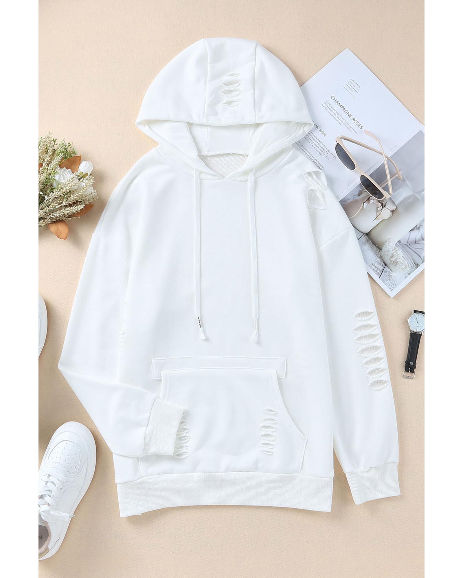 V539-AZEXDC25311957-1-2XL-202508290920-00 Azura Exchange Ripped Hooded Sweatshirt with Kangaroo Pocket - 2XL - Image 1