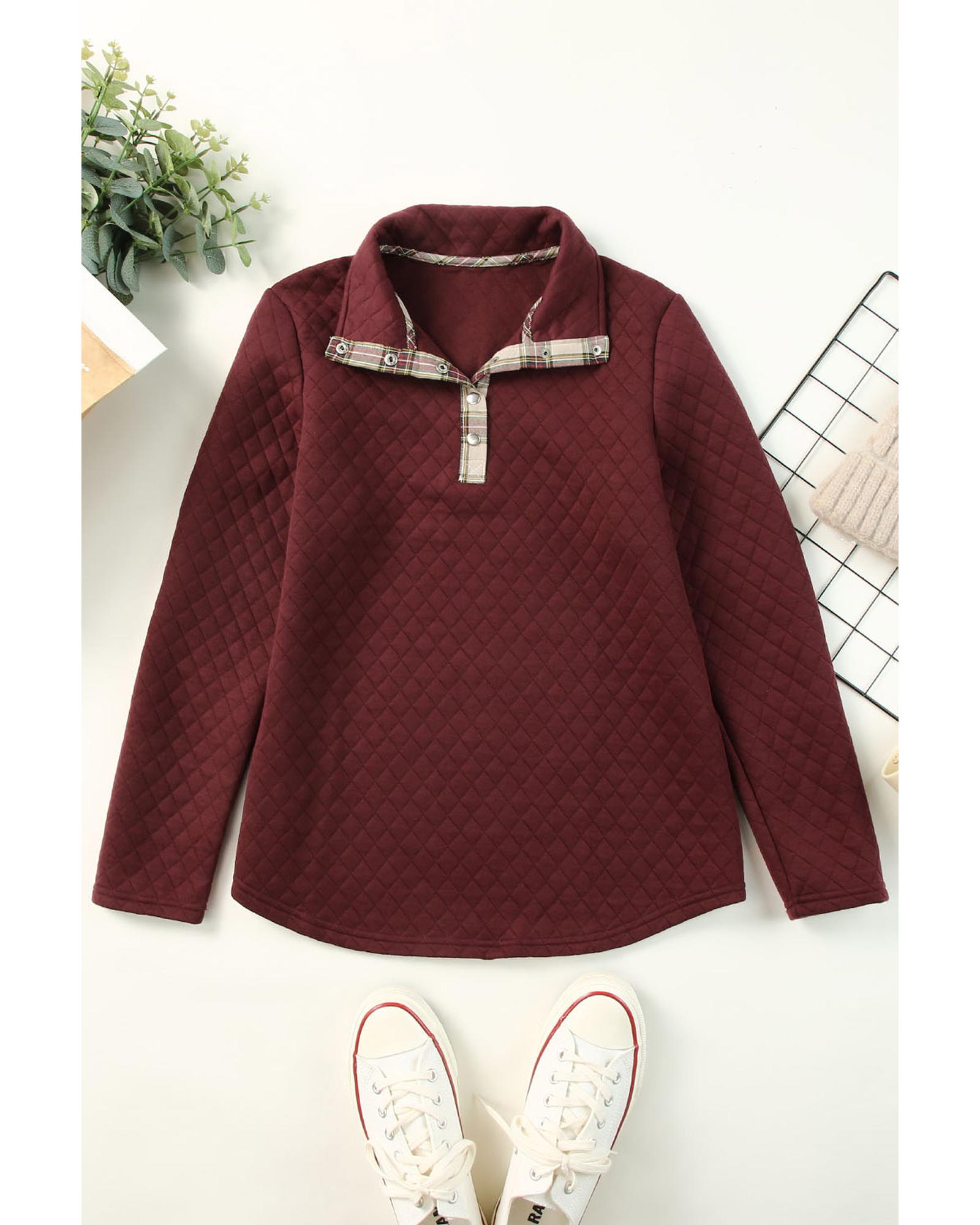 V539-AZEXDC25312136-3-2XL-202509010205-00 Azura Exchange Geometric Texture Plaid Trim Sweatshirt - 2XL - Image 1