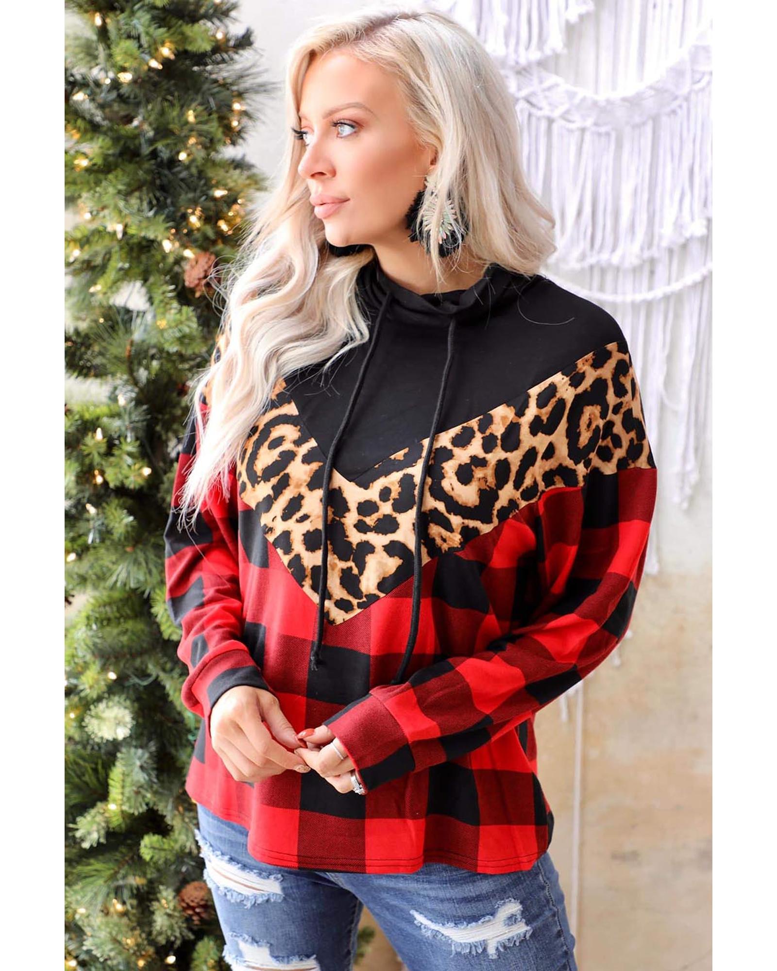 V539-AZEXDC25312526-3-2XL-202508260310-00 Azura Exchange Chevron Plaid Leopard Patchwork Turtleneck Sweatshirt - 2XL - Image 1