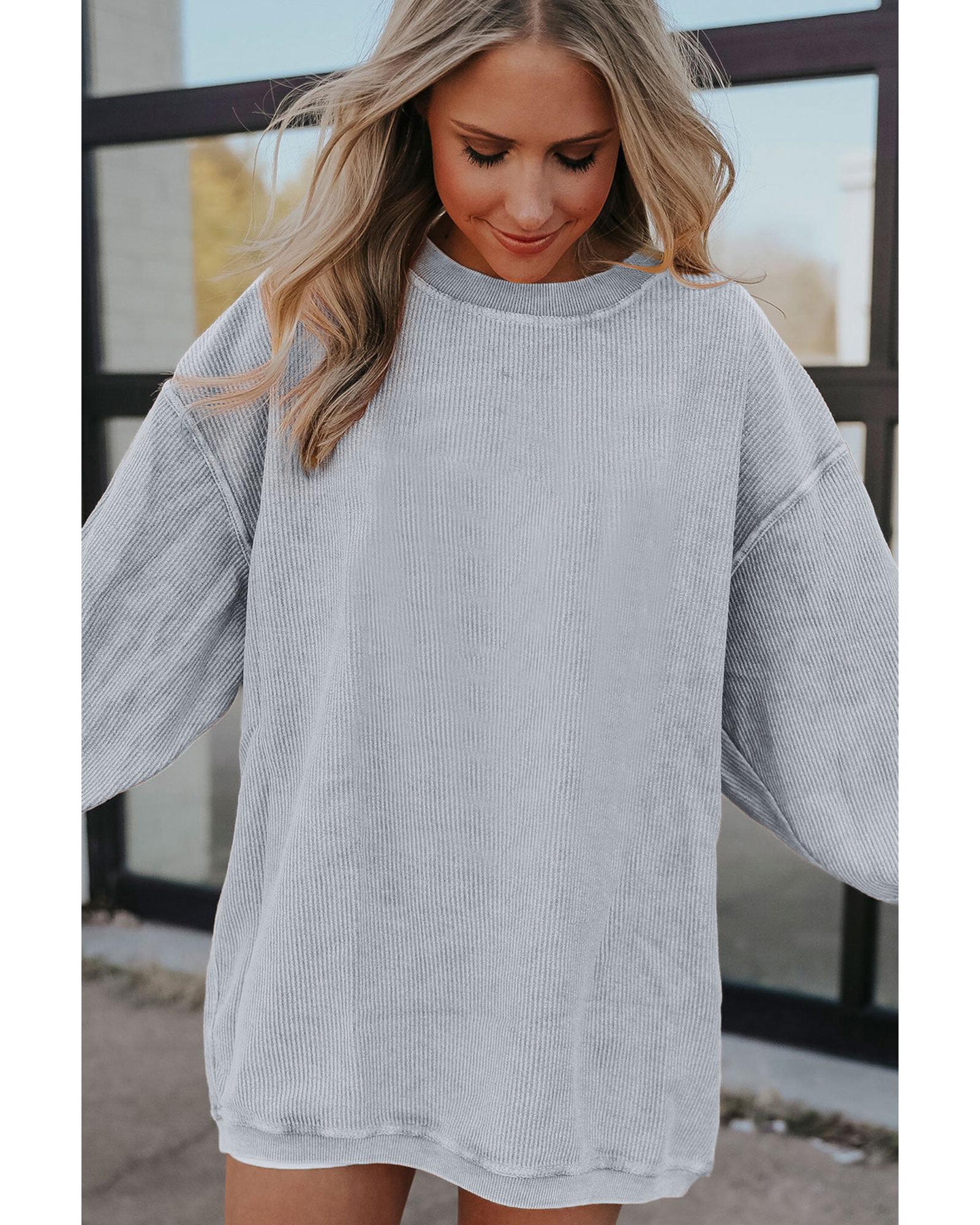 V539-AZEXDC25312934-P1011-M-202508270840-00 Light Grey Ribbed Corded Oversized Sweatshirt - M - Image 1