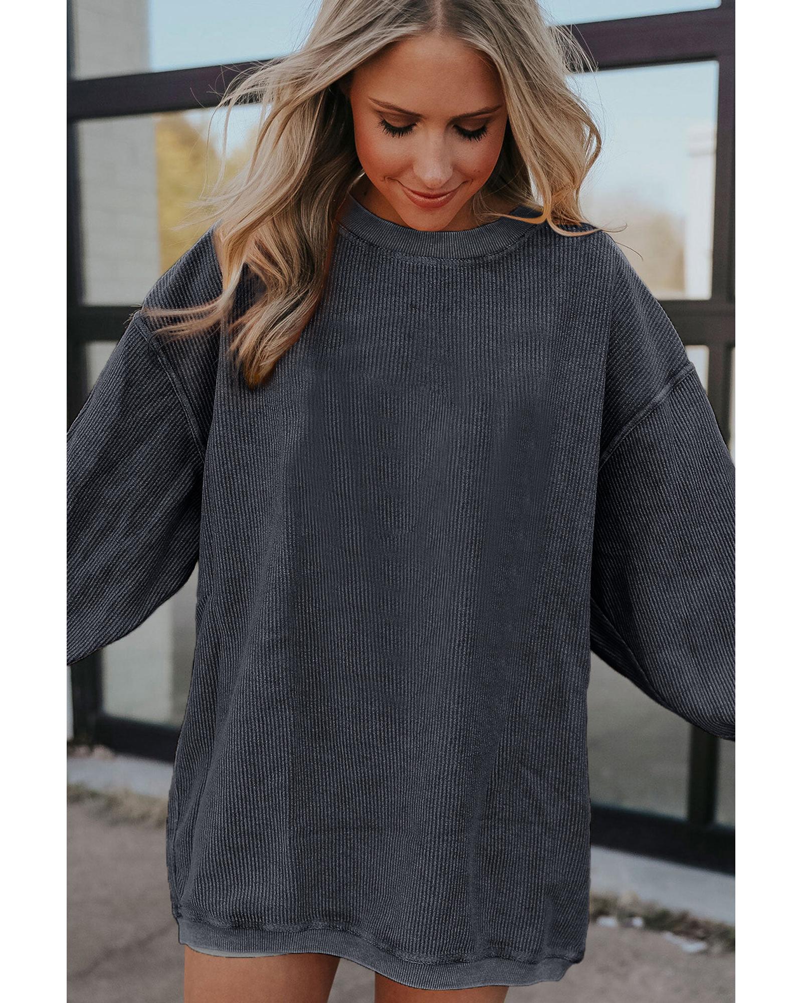 V539-AZEXDC25312934-P2011-M-202508281130-00 Dark Grey Ribbed Corded Oversized Sweatshirt - M - Image 1