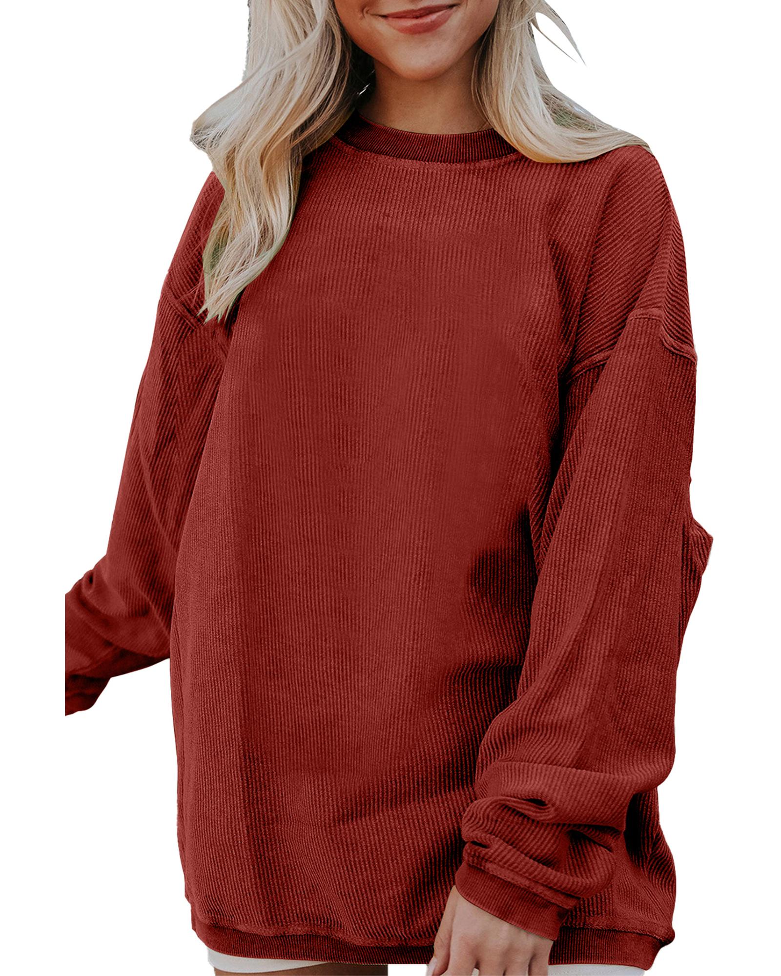 V539-AZEXDC25312934-P603-M-202508292325-00 Racing Red Ribbed Corded Oversized Sweatshirt - M - Image 1
