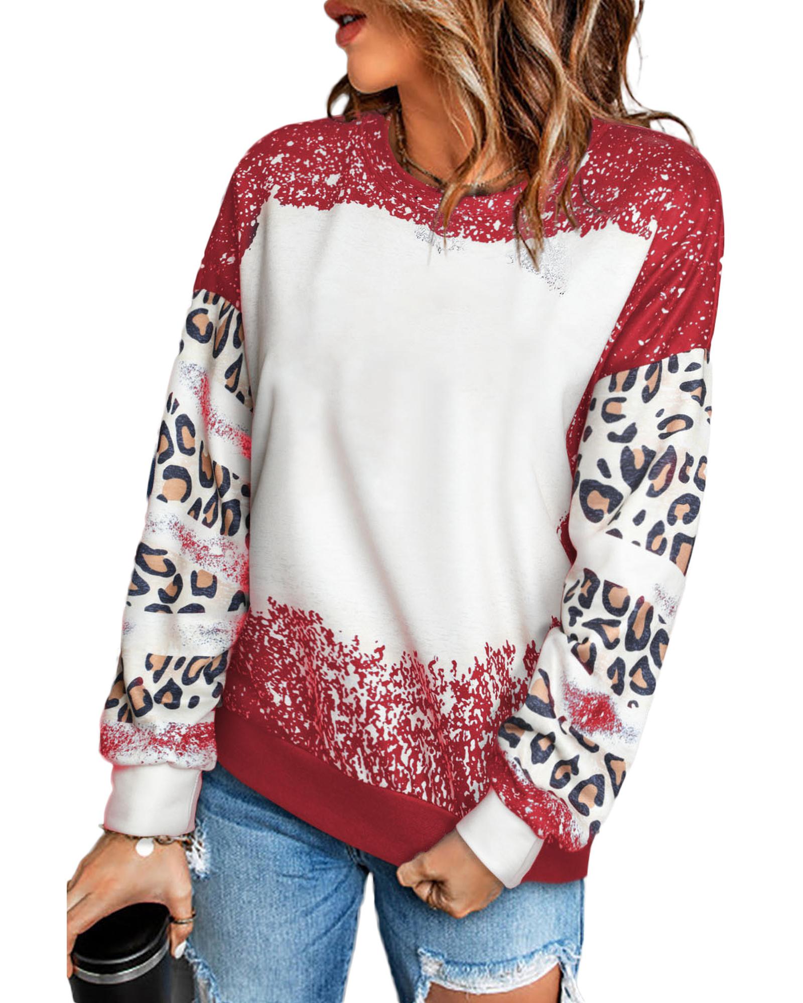 V539-AZEXDC25313083-3-M-202509010305-00 Azura Exchange Leopard Print Sweatshirt with Tie Dye Design - M - Image 1