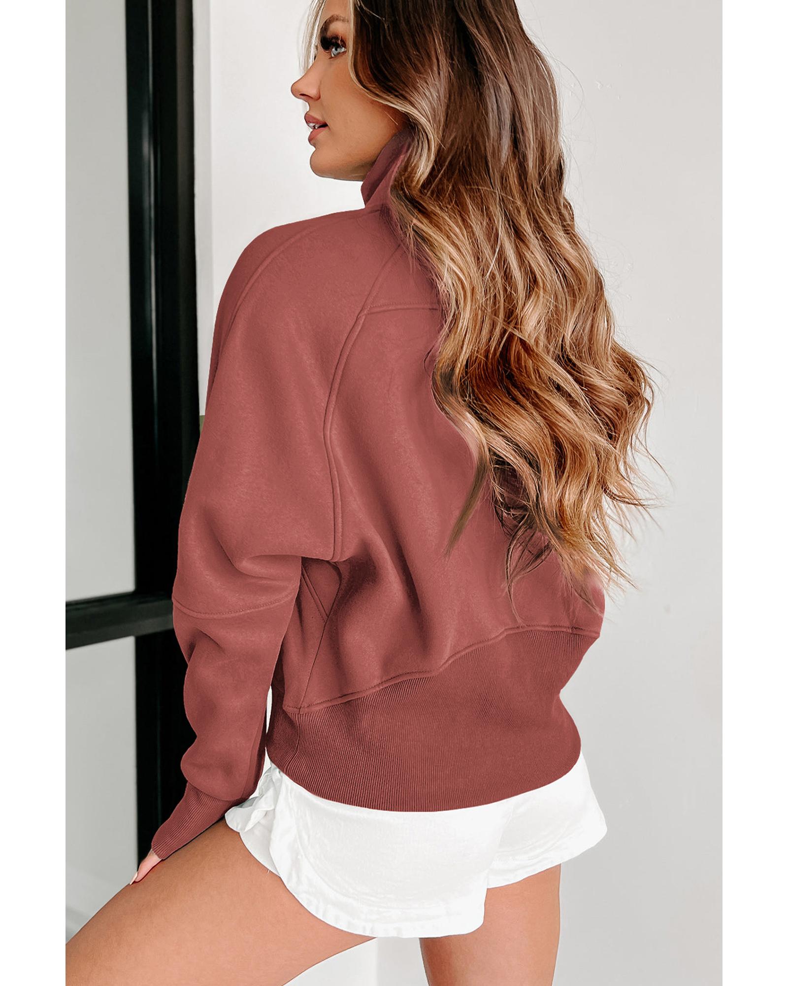 V539-AZEXDC25314642-17-S-202508272005-00 Azura Exchange Stand Collar Ribbed Sleeve Sweatshirt - S - Image 1