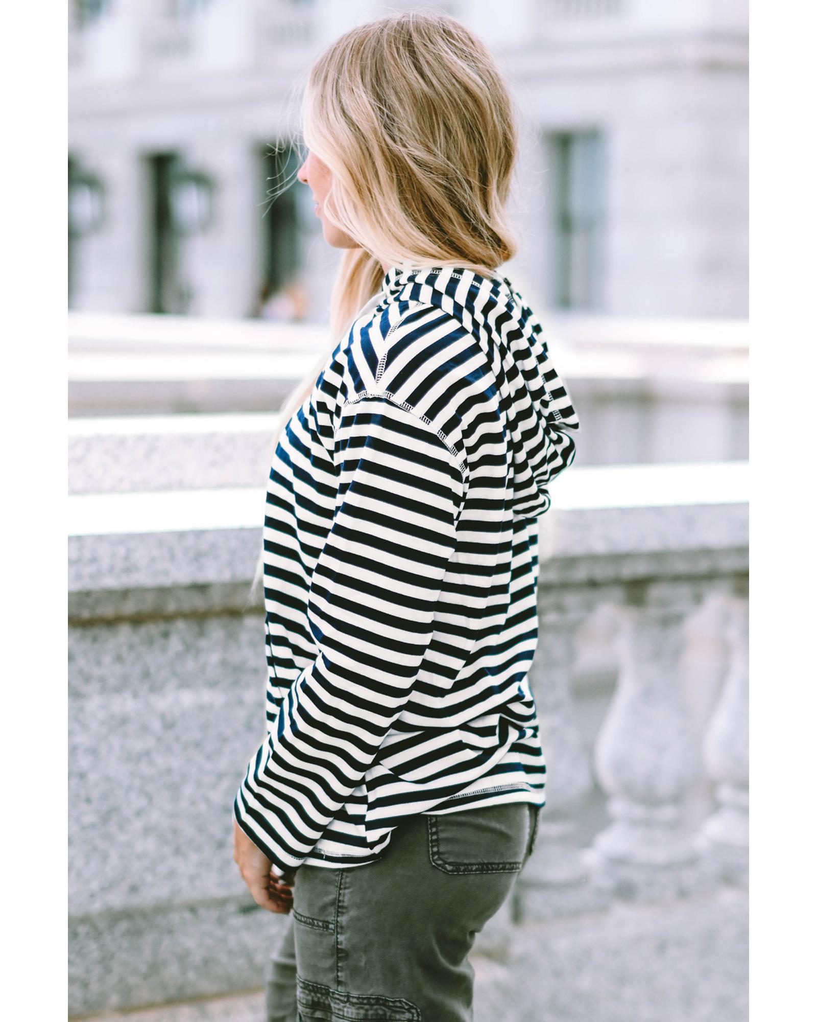 V539-AZEXDC25314733-19-L-202508282140-00 Stripe Kangaroo Pocket Drawstring Hoodie - L - Image 1