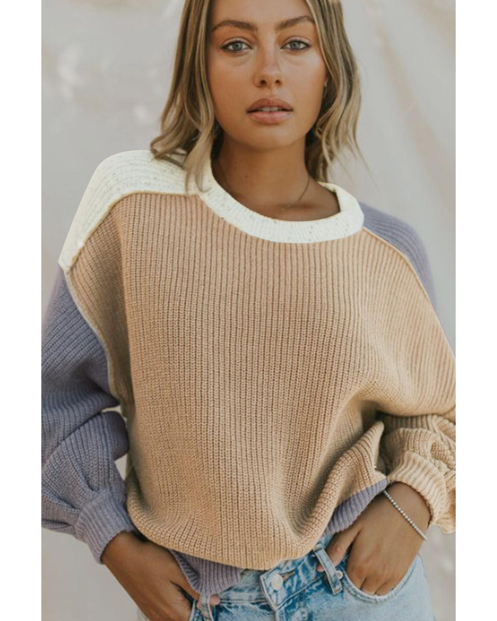 V539-AZEXDC25314985-22-S-202506122254-00 Multicolor Color Block Patchwork Baggy Sweater - S - Image 1