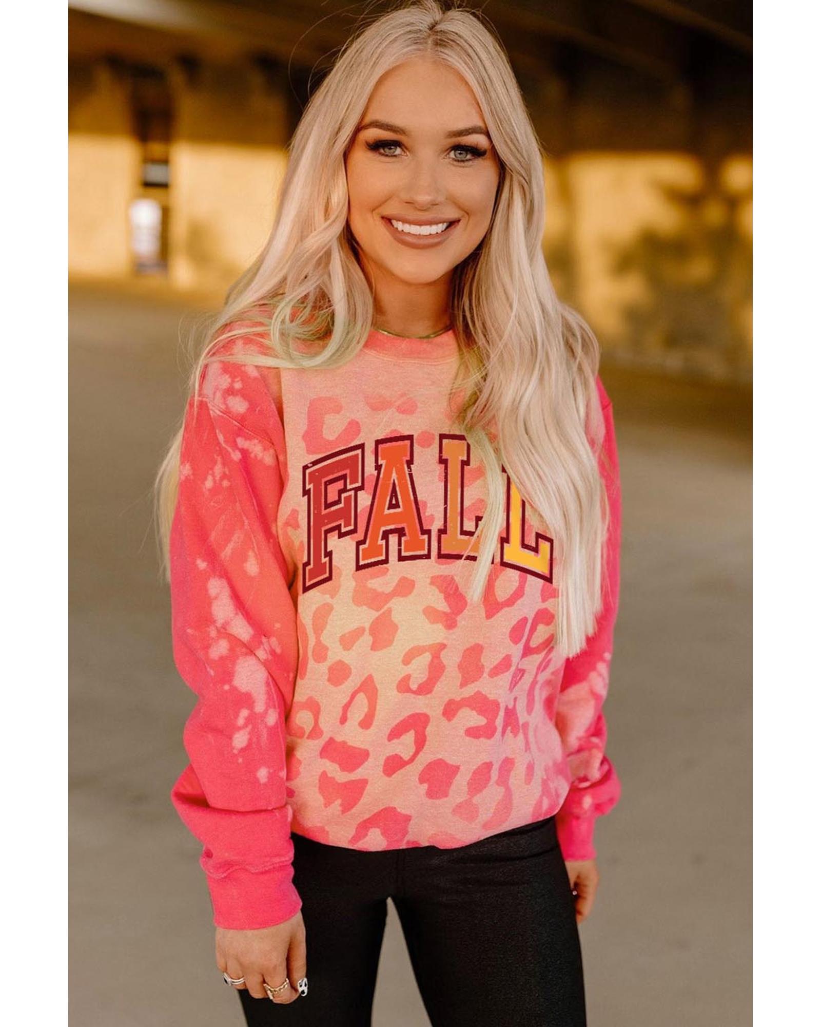 V539-AZEXDC25315019-10-L-202508291650-00 Pink FALL Leopard Print Long Sleeve Pullover Sweatshirt - L - Image 1