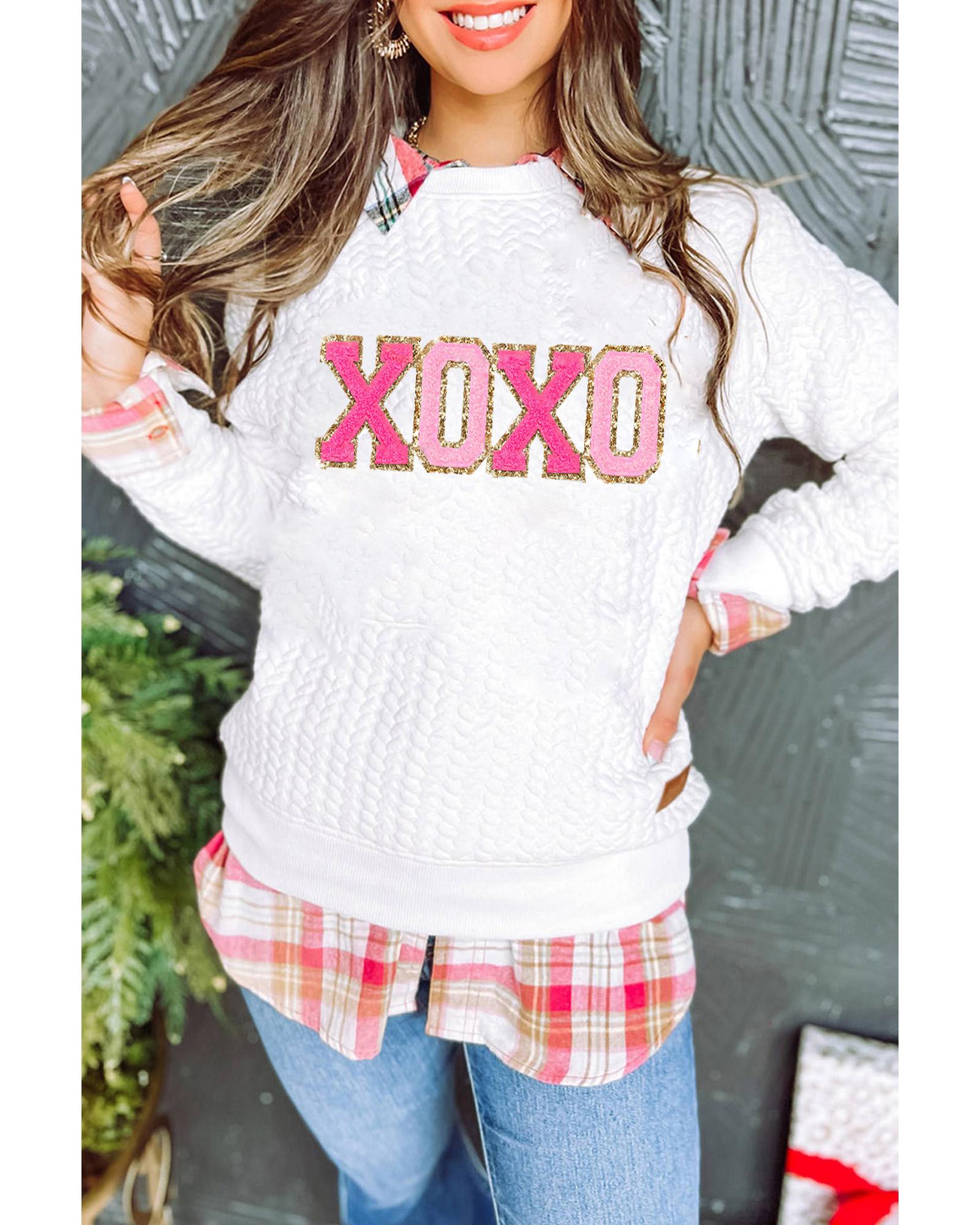 V539-AZEXDC25315291-P120-2XL-202508271620-00 White XOXO Glitter Chenille Cable Knit Pullover Sweatshirt - 2XL - Image 1