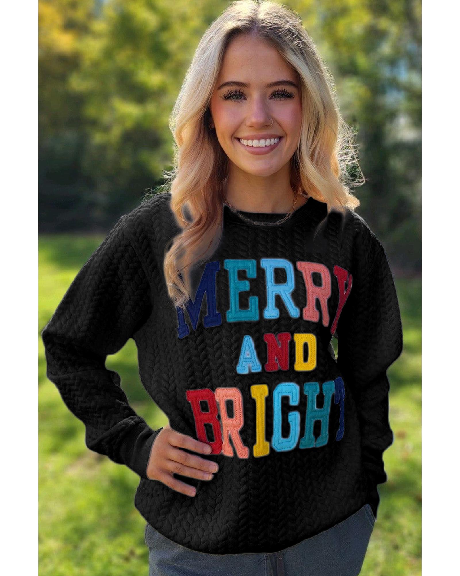 V539-AZEXDC25315291-P2-L-202508270815-00 Black Merry And Bright Cable Knit Pullover Sweatshirt - L - Image 1