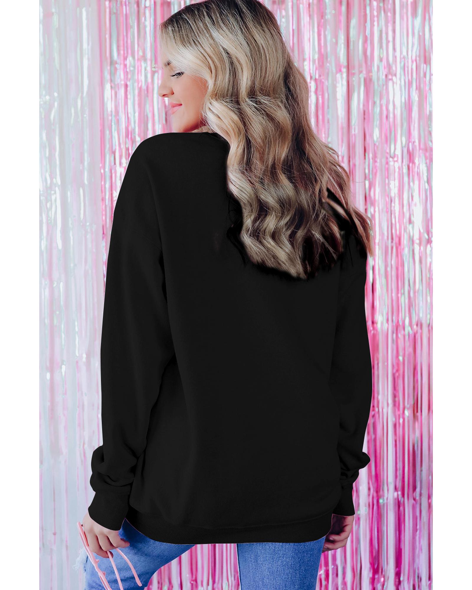 V539-AZEXDC25315292-P2-M-202508270645-00 Black Merry Every Thing Glitter Slogan Sweatshirt - M - Image 1