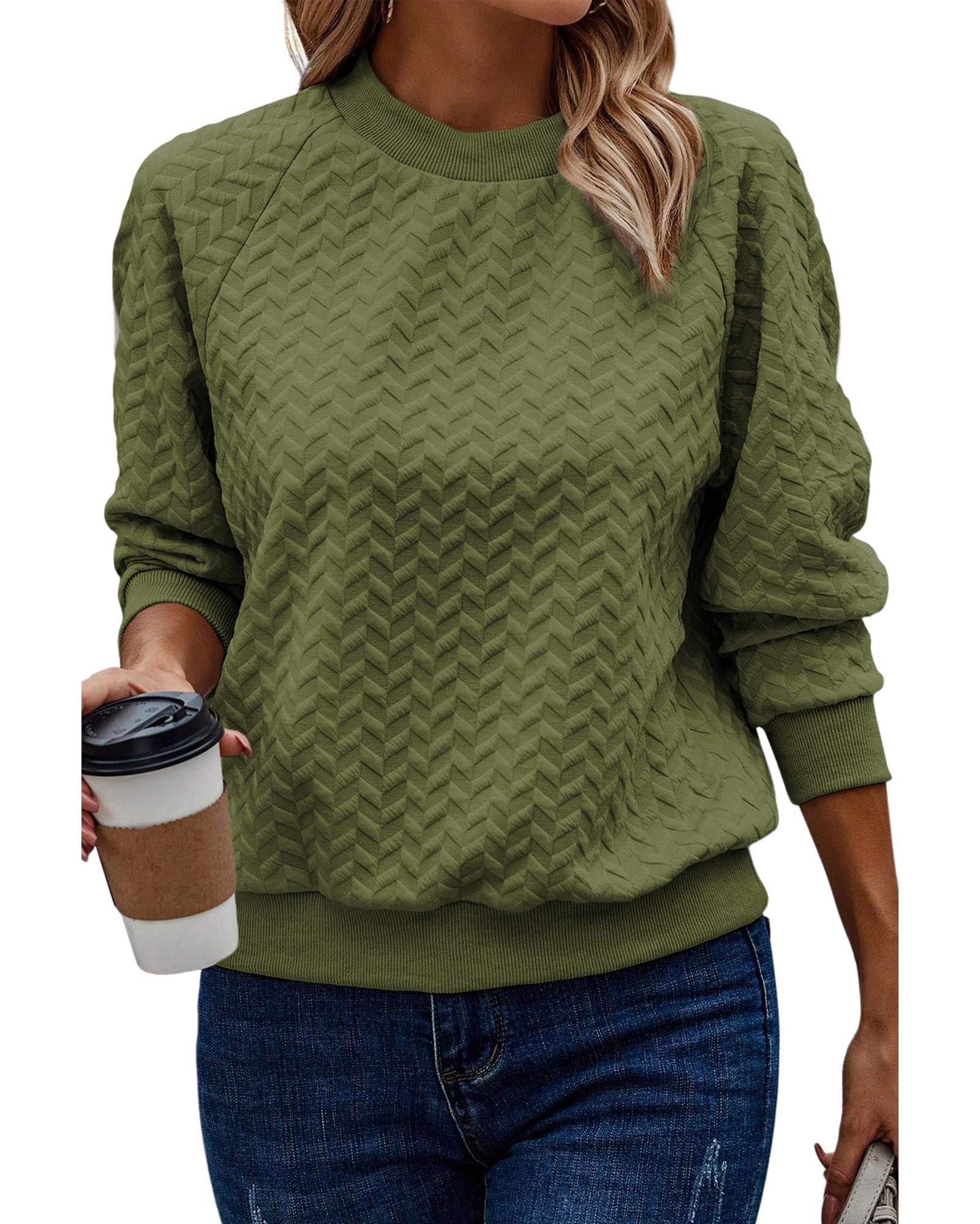 V539-AZEXDC25315905-P609-XL-202508281700-00 Jungle Green Solid Textured Raglan Sleeve Pullover Sweatshirt - XL - Image 1