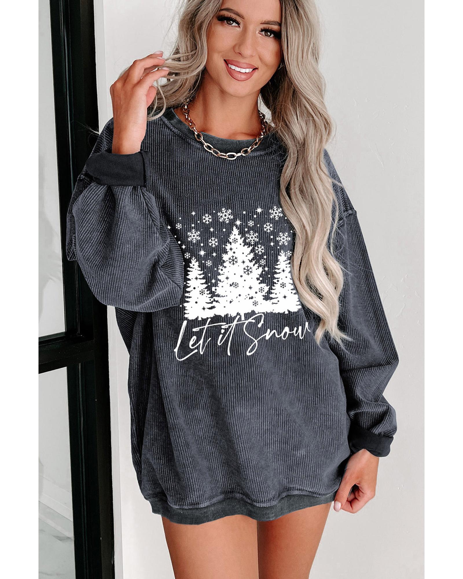 V539-AZEXDC25316122-11-L-202506122207-00 Gray Christmas Tree Flake Graphic Corded Sweatshirt - L - Image 1