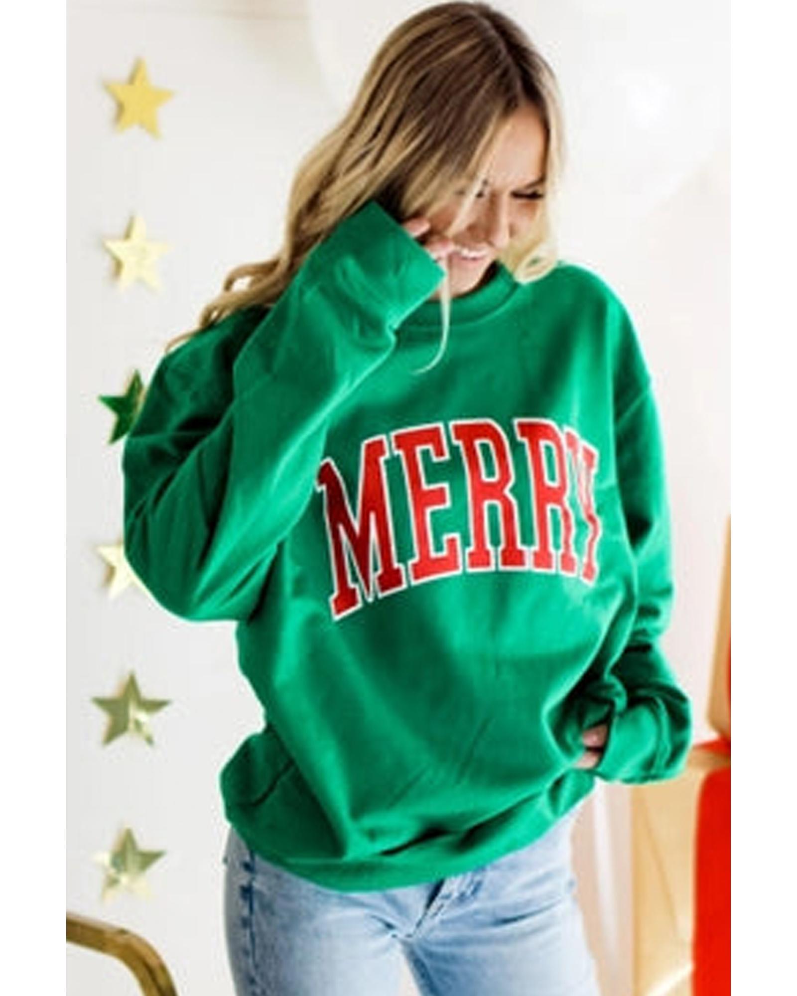 V539-AZEXDC25316132-P109-M-202508290255-00 Bright Green MERRY Graphic Pullover Sweatshirt - M - Image 1