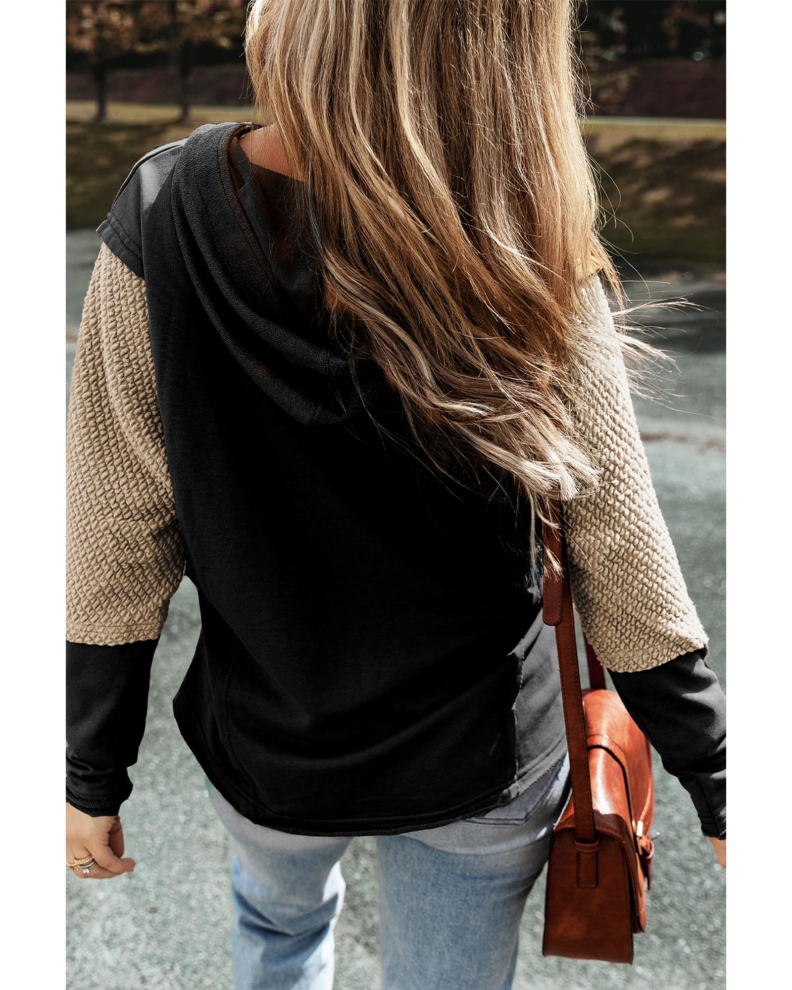 V539-AZEXDC25316258-P2-M-202508300415-00 Black Contrast Sleeves Patchwork Colorblock Hoodie - M - Image 1