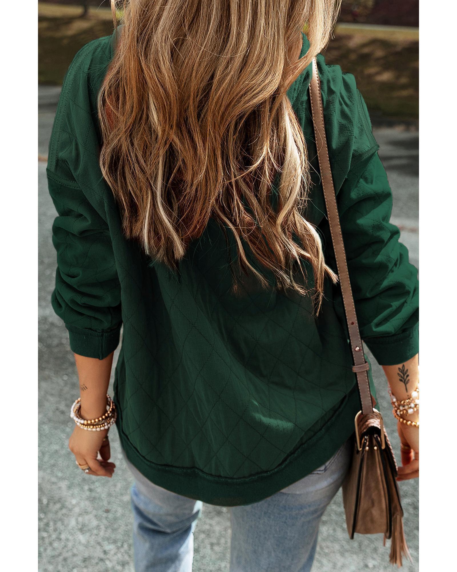 V539-AZEXDC25316272-P309-L-202506122326-00 Blackish Green Quilted Patchwork Exposed Seam Hoodie - L - Image 1