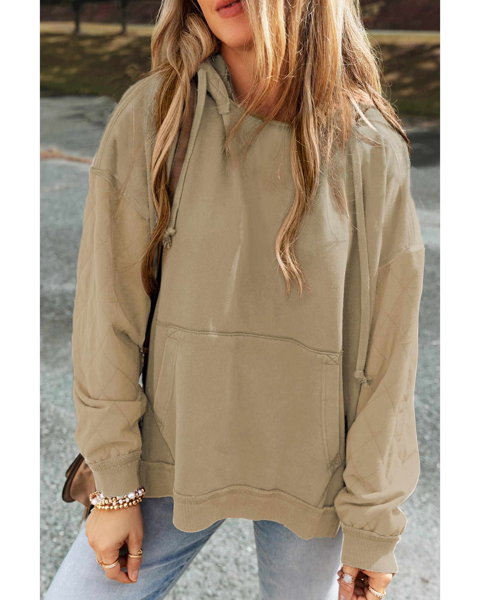 V539-AZEXDC25316272-P6016-S-202506122331-00 Parchment Quilted Patchwork Exposed Seam Hoodie - S - Image 1