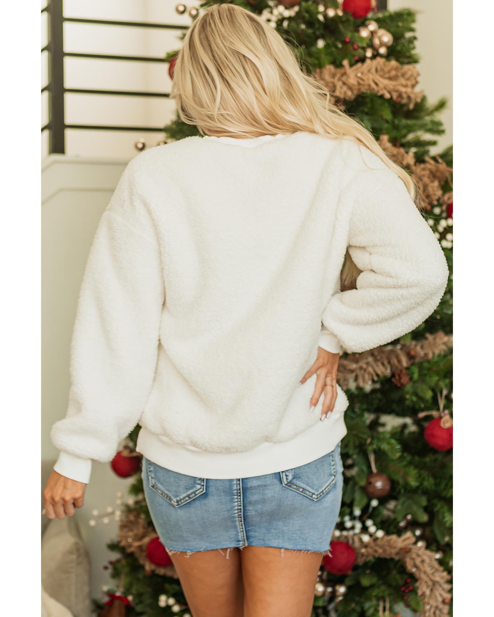 V539-AZEXDC25316501-P101-S-202506130521-00 White Christmas MERRY & Bright Chenille Graphic Sherpa Sweatshirt - S - Image 1