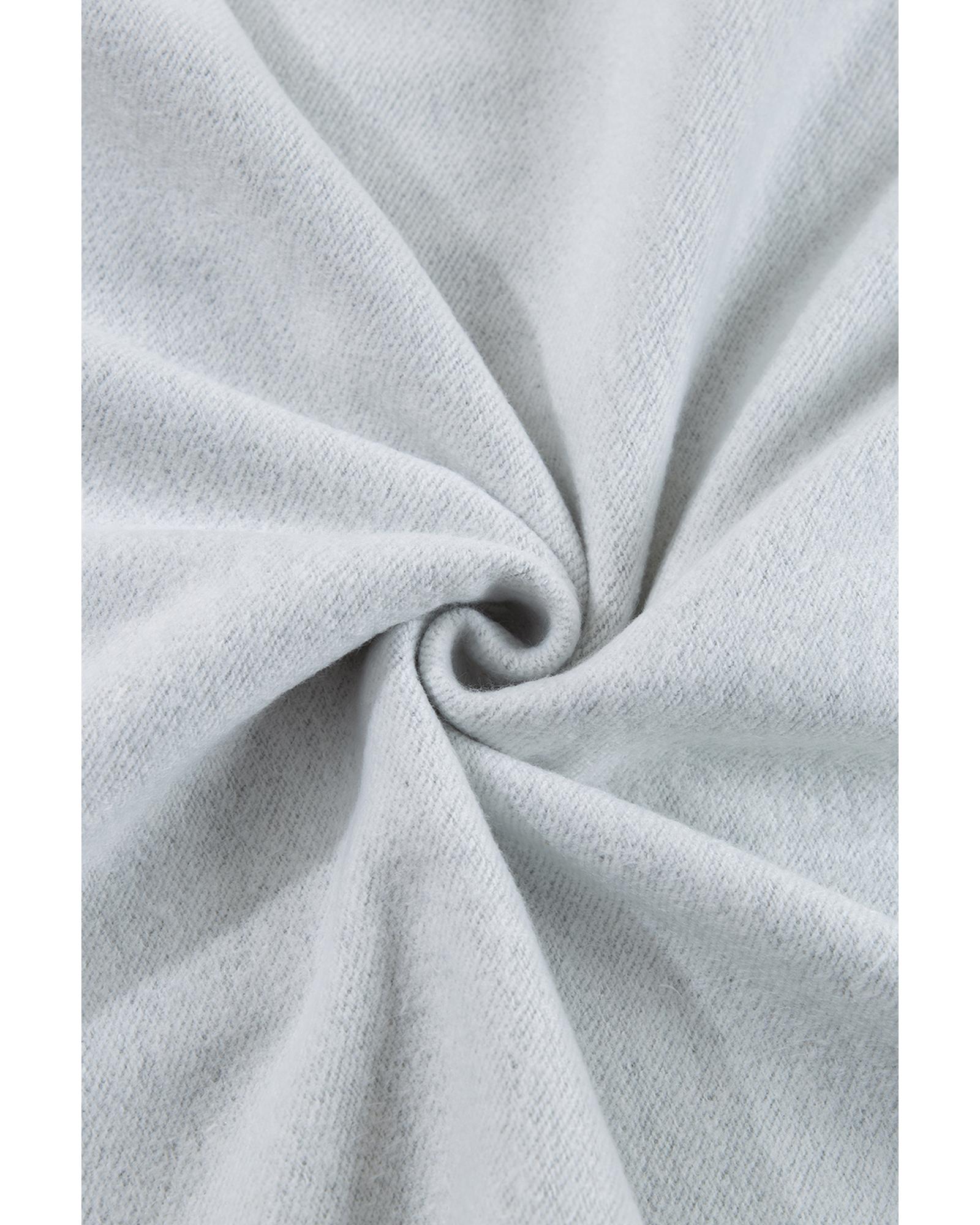 V539-AZEXDC25316626-P1011-S-202506130545-00 Light Grey Fleece Lined Half Zipper Kangaroo Pockets Loose Hoodie - S - Image 1