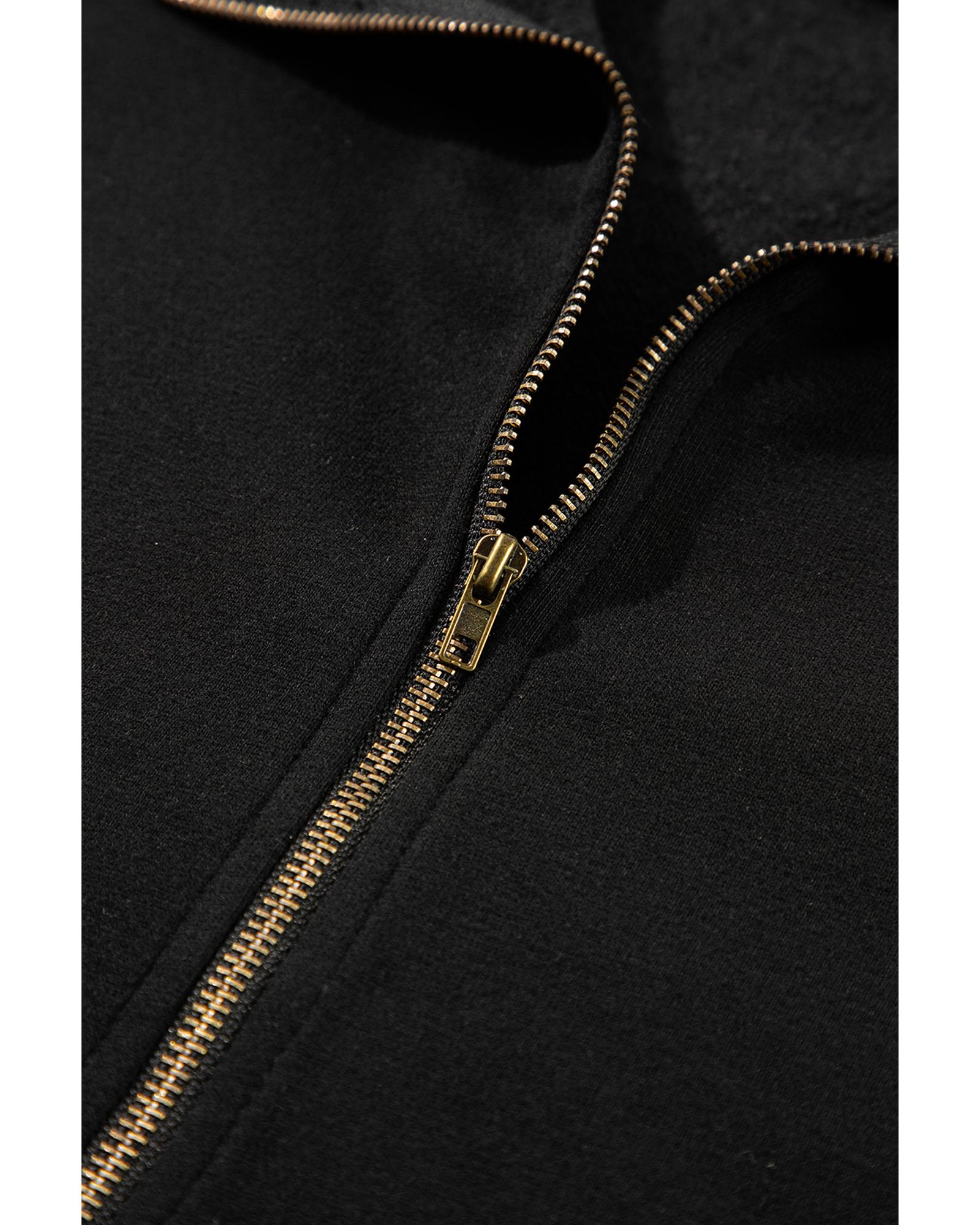 V539-AZEXDC25316626-P2-XL-202508281530-00 Black Fleece Lined Half Zipper Kangaroo Pockets Loose Hoodie - XL - Image 1