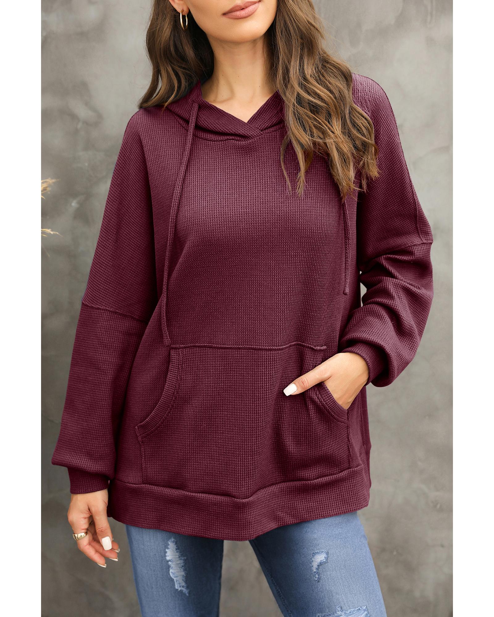 V539-AZEXDC25316648-P403-S-202506130652-00 Red Dahlia Waffle Knit Fleece Lined High Low Oversized Hoodie - S - Image 1