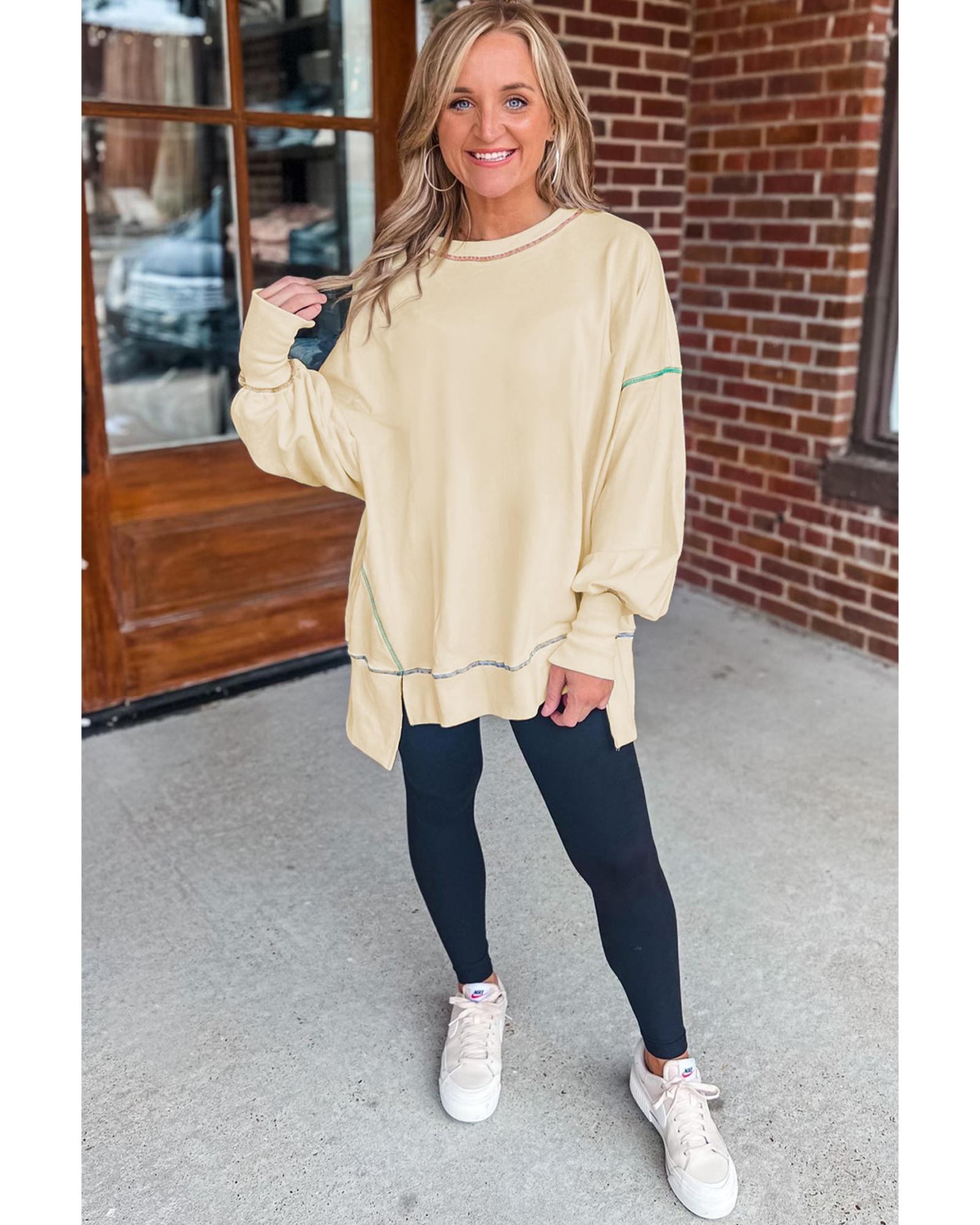 V539-AZEXDC25316659-P101-XL-202508291920-00 Contrast Stitching Split Baggy Sweatshirt - XL - Image 1