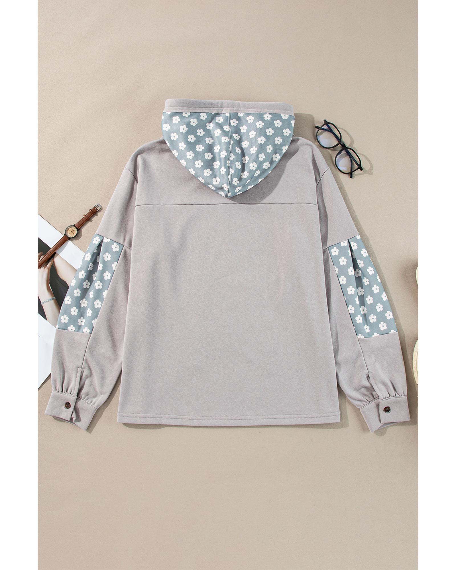 V539-AZEXDC25316979-P804-S-202506130254-00 Beau Blue Floral Patchwork Star Pattern Drawstring Hoodie - S - Image 1