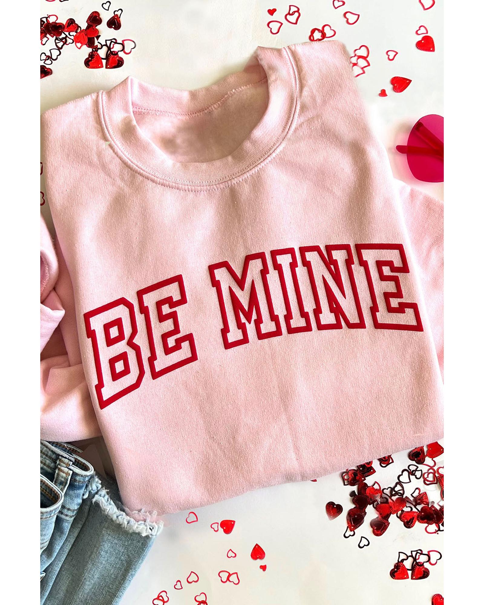 V539-AZEXDC25317161-10-S-202506130336-00 Pink BE MINE Puff Graphic Pullover Sweatshirt - S - Image 1