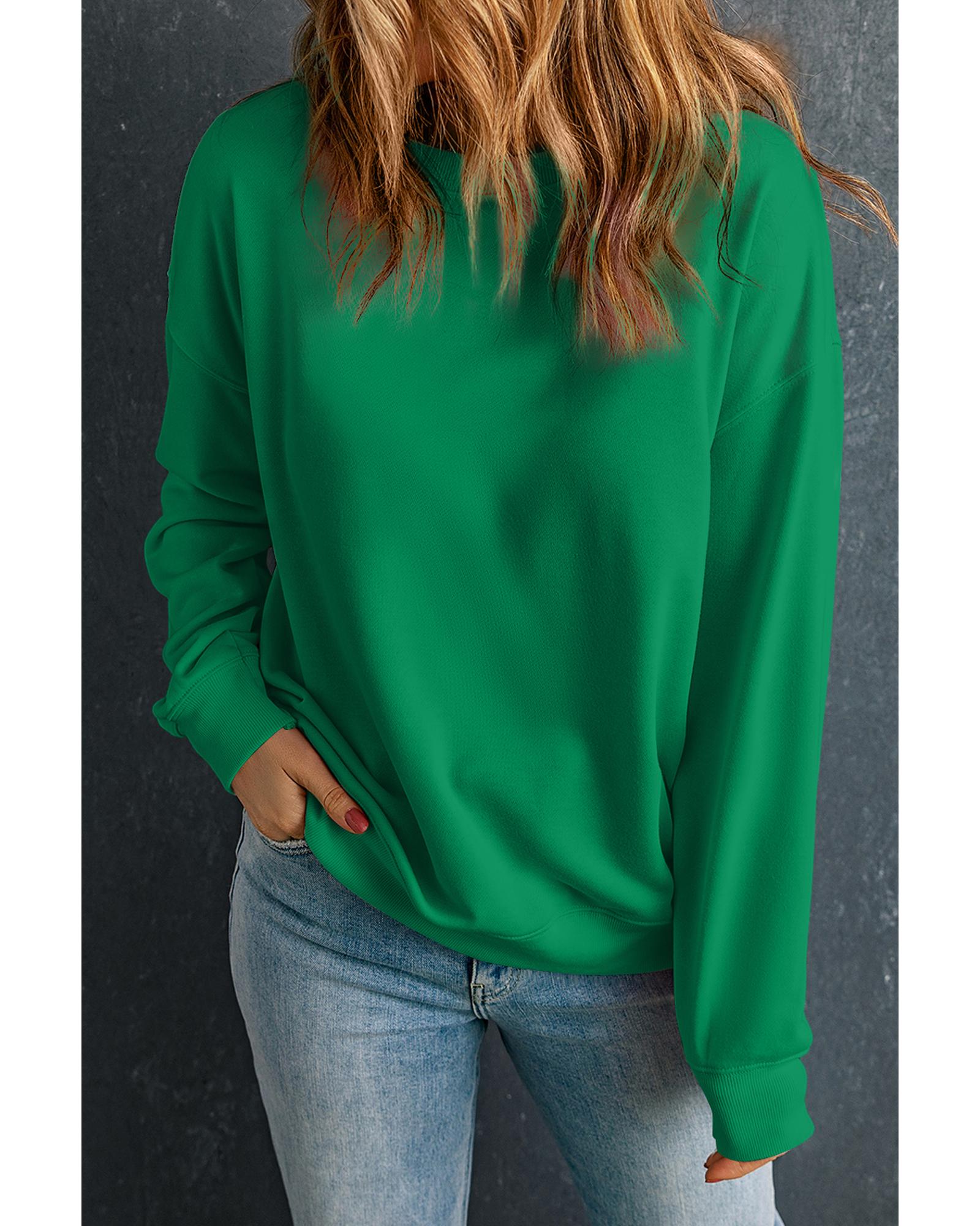V539-AZEXDC25317184-P209-S-202506130430-00 Dark Green Solid Classic Crewneck Pullover Sweatshirt - S - Image 1