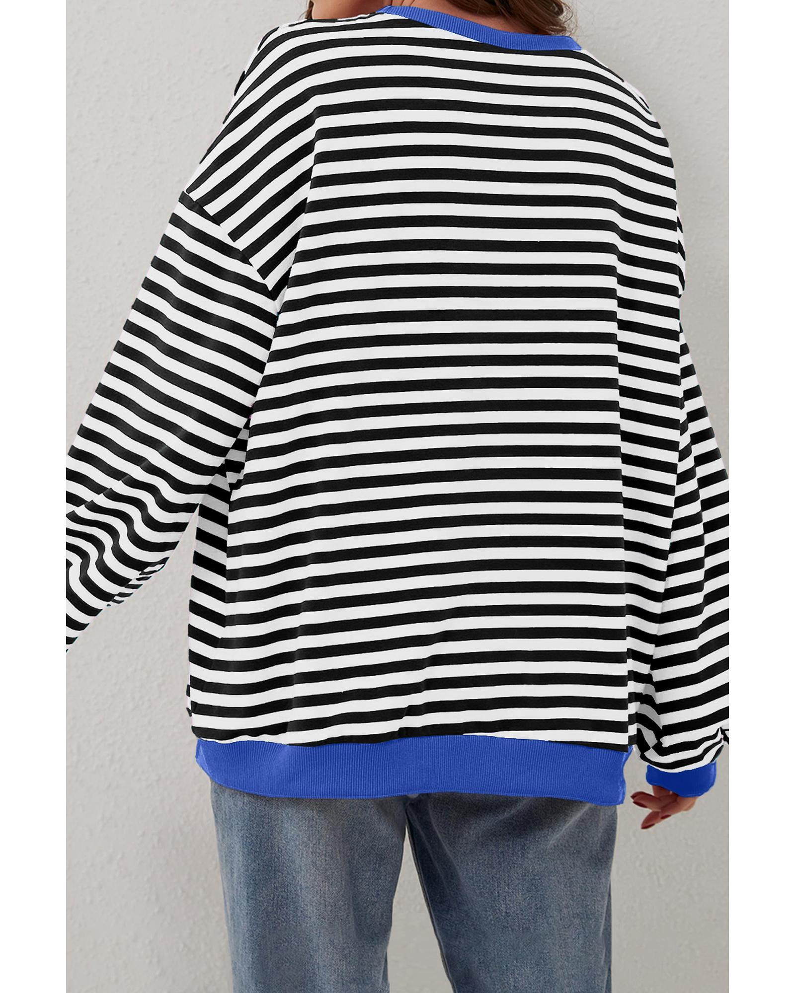 V539-AZEXDC25317293-P219-L-202508280845-00 Black Stripe Oversized Contrast Trim Pullover Sweatshirt - L - Image 1