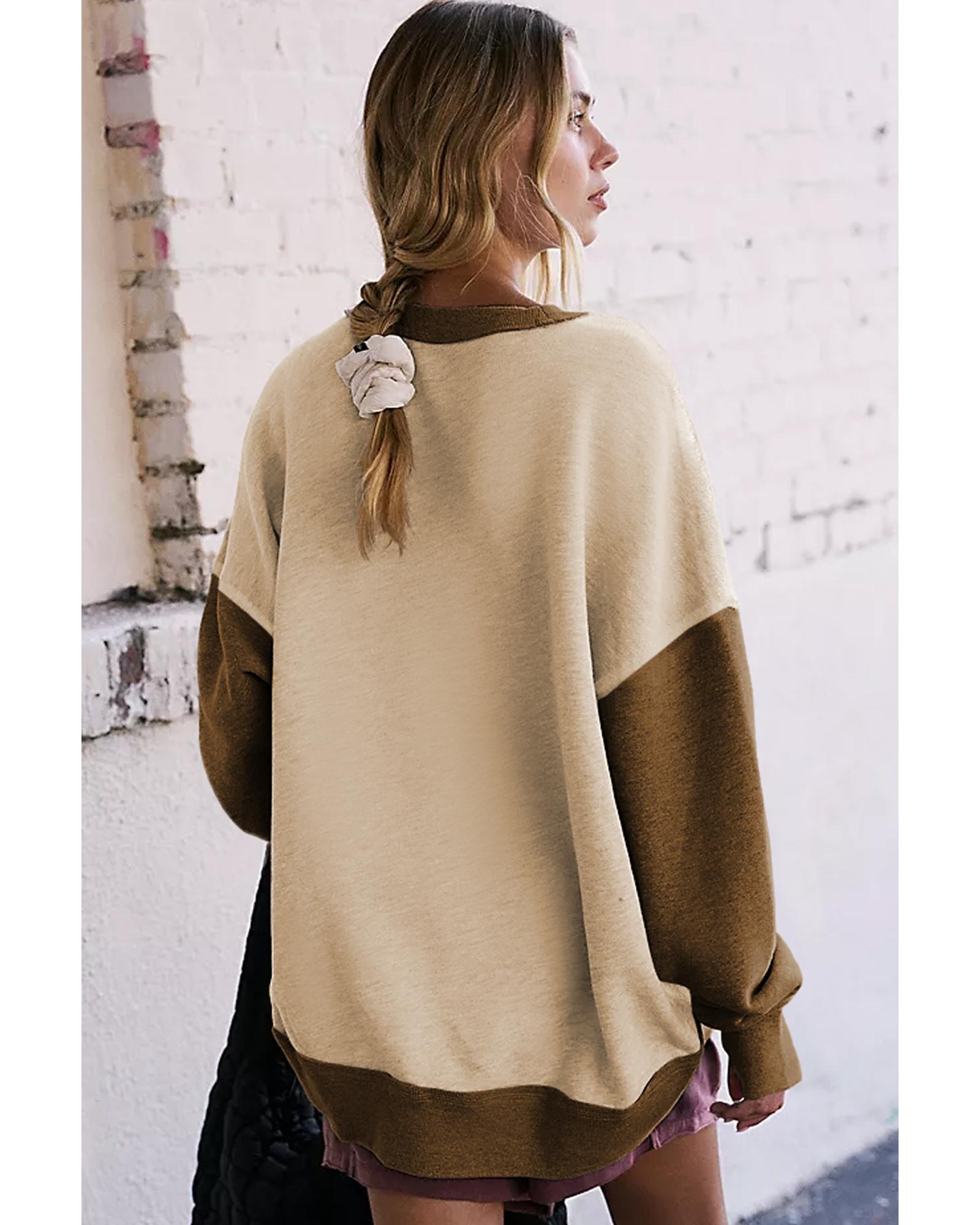 V539-AZEXDC25317325-P18-2XL-202508292120-00 Apricot Color Block Thumbhole Sleeve Drop Shoulder Sweatshirt - 2XL - Image 1