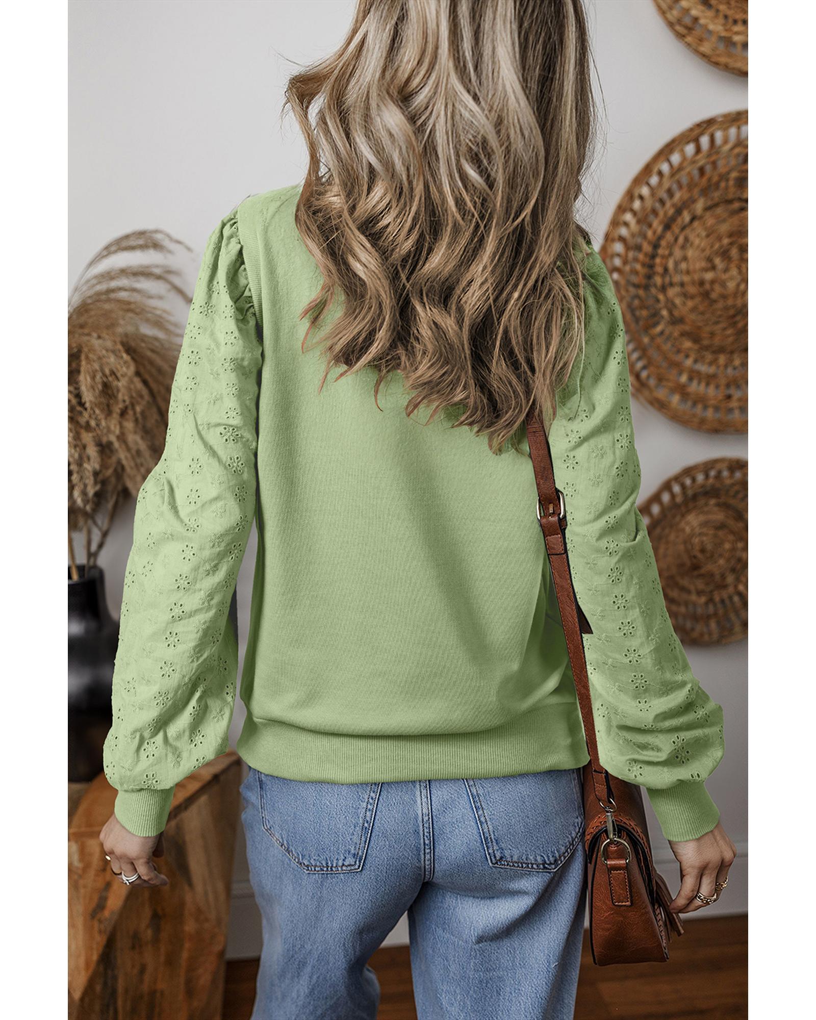 V539-AZEXDC25317344-P509-L-202508280915-00 Mist Green Solid Patchwork Sleeve Round Neck Sweatshirt - L - Image 1