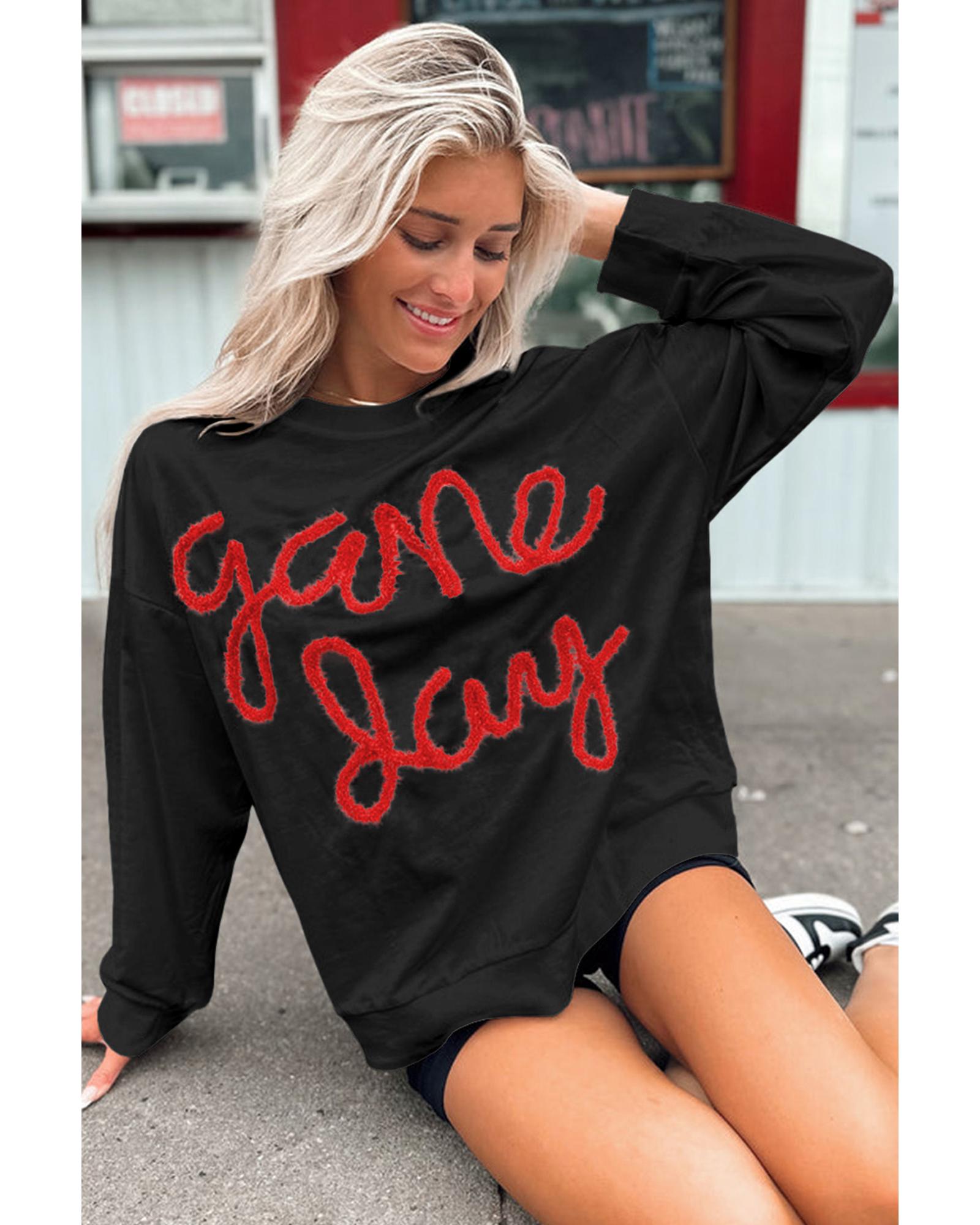 V539-AZEXDC25317536-P2-XL-202508292010-00 Black Tinsel Game Day Drop Shoulder Graphic Sweatshirt - XL - Image 1